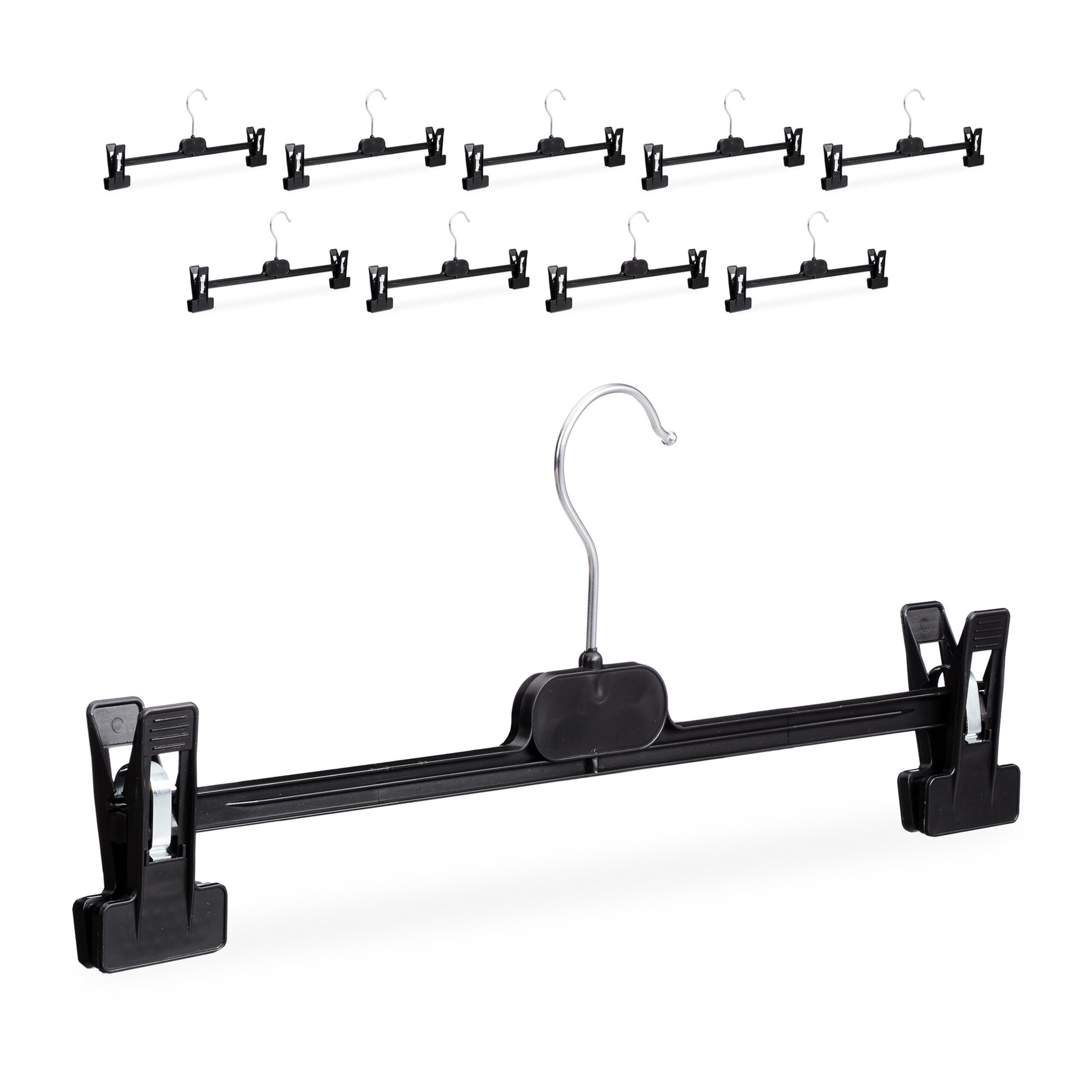 40 Grucce per Gonne e Pantaloni, Pinze Scorrevoli, Gancio Girevole, HxLxP 14 x 36 x 3 cm, Nero