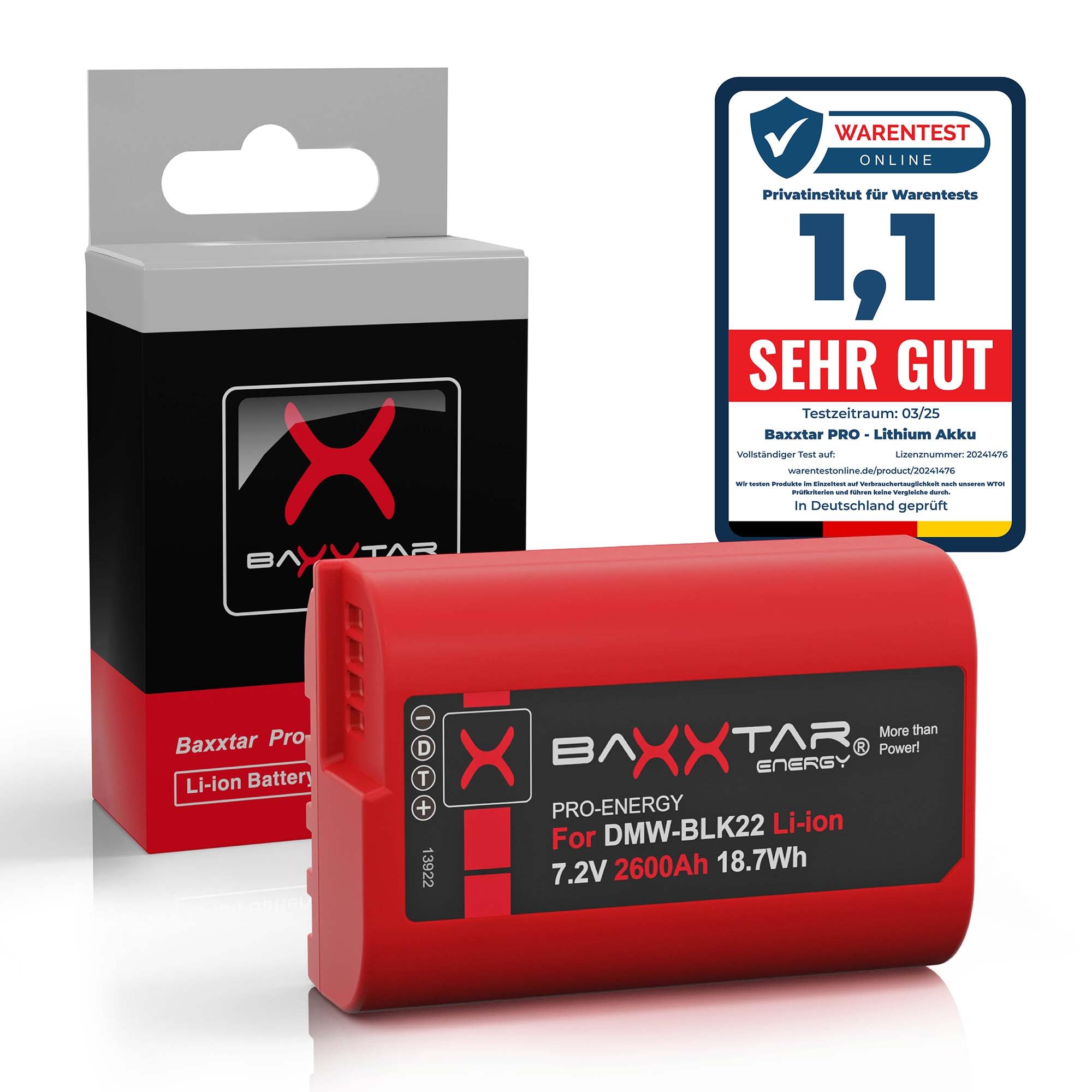 Baxxtar DMW-BLK22 Batteria 2600mAh compatibile con Panasonic Lumix DC S9 S5 S5II S5II-X S5K G9 II GH5 GH5II GH5S GH6 GH7 DMWBLK22 BLK22