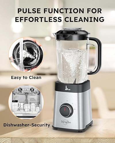 Miniatura 8 de Sangcon Combo de licuadoras y procesador de alimentos para cocina, licuadora para batidos y batidos, molienda y más, tarro de 40 onzas y taza de 17