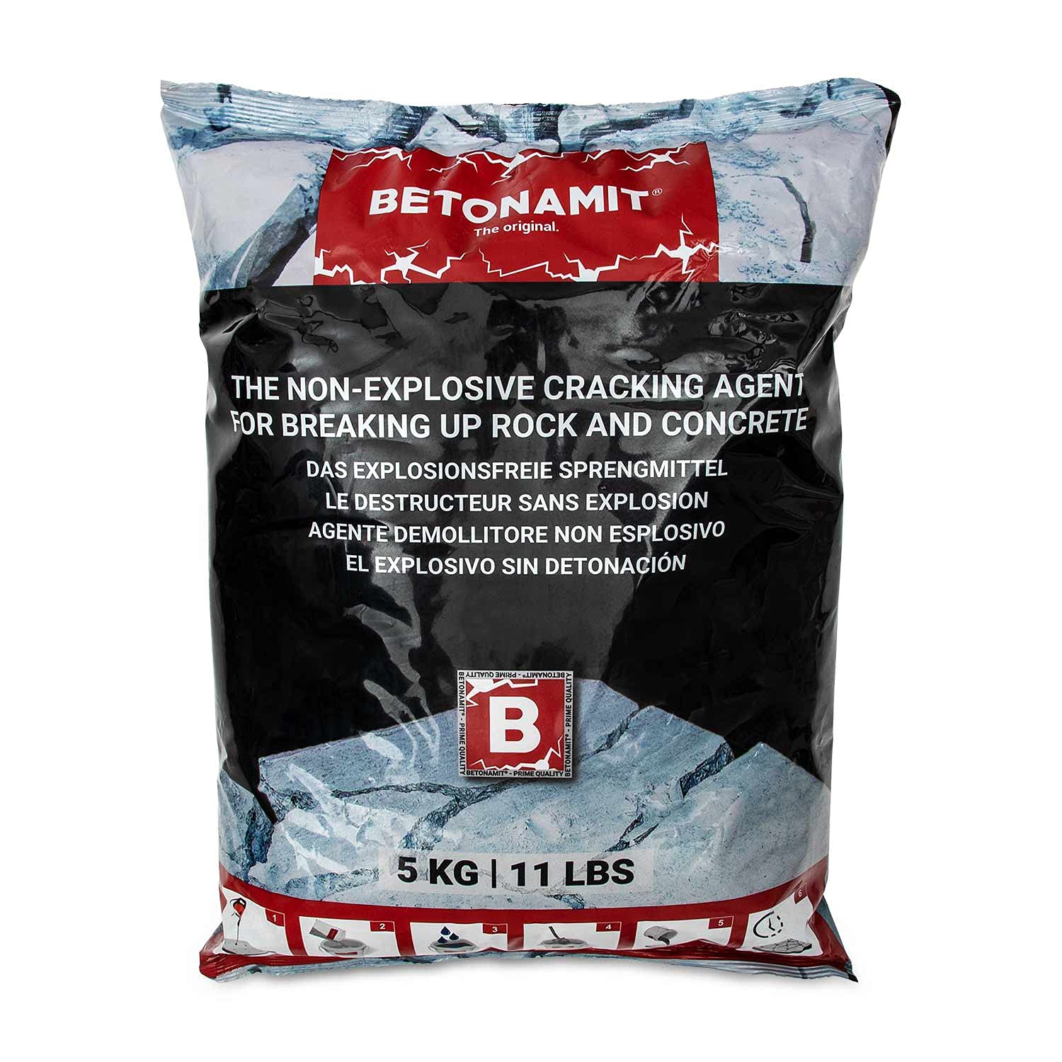 BETONAMIT® Original 5 kg explosionsfreies Sprengmittel | Erschütterungsfreie Zerkleinerung von Fels, Stein und Beton, Kein Sprengschein erforderlich, Auch für Heimwerker
