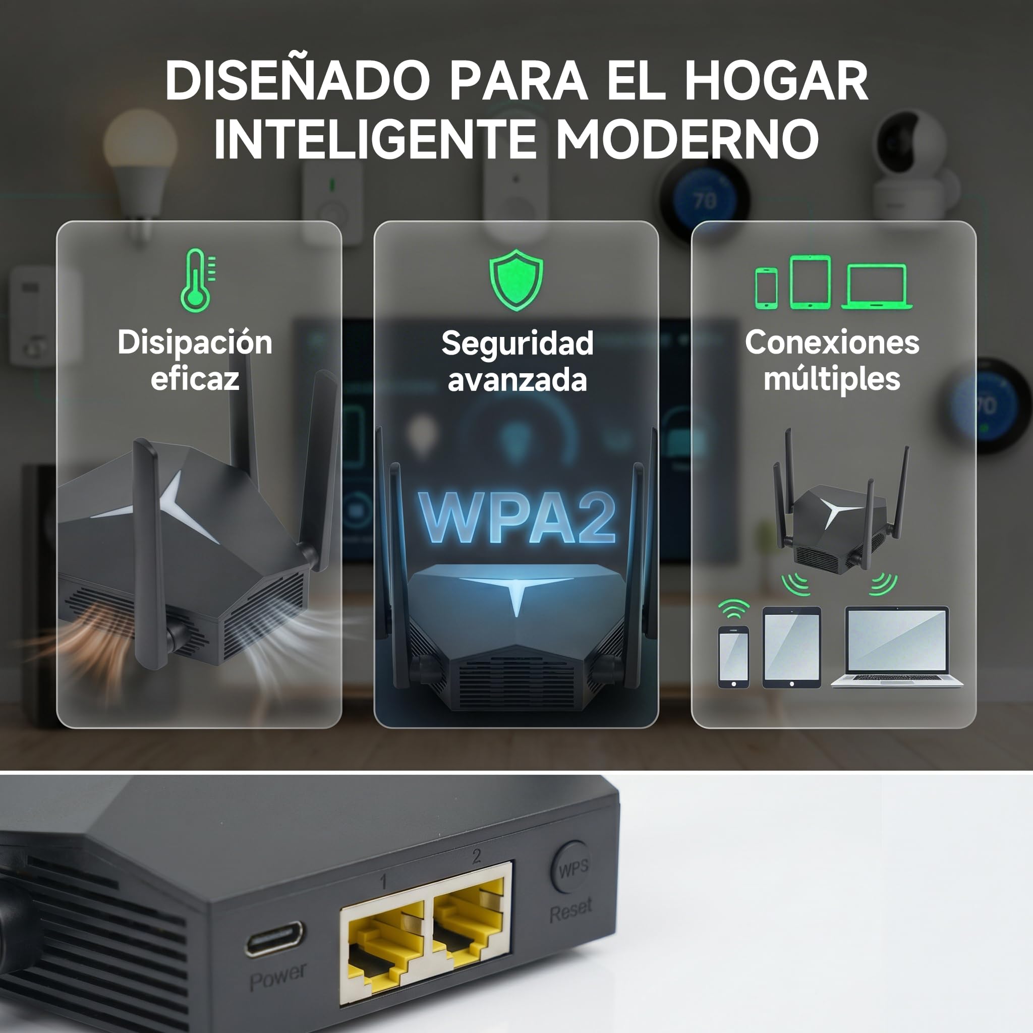 Repetidor WiFi 1167Mbps Doble Banda 2.4G+5G, Amplificador de Señal para Hogar Oficina, Elimina Zonas Muertas, Compatible con Routers