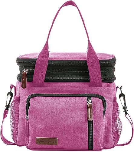 H&Wanss Insulated Lunch Bag for Women Cooler Lunch Box Men Leakproof Tote with Handle Shoulder Strap for Work Picnic (Heather Pink)