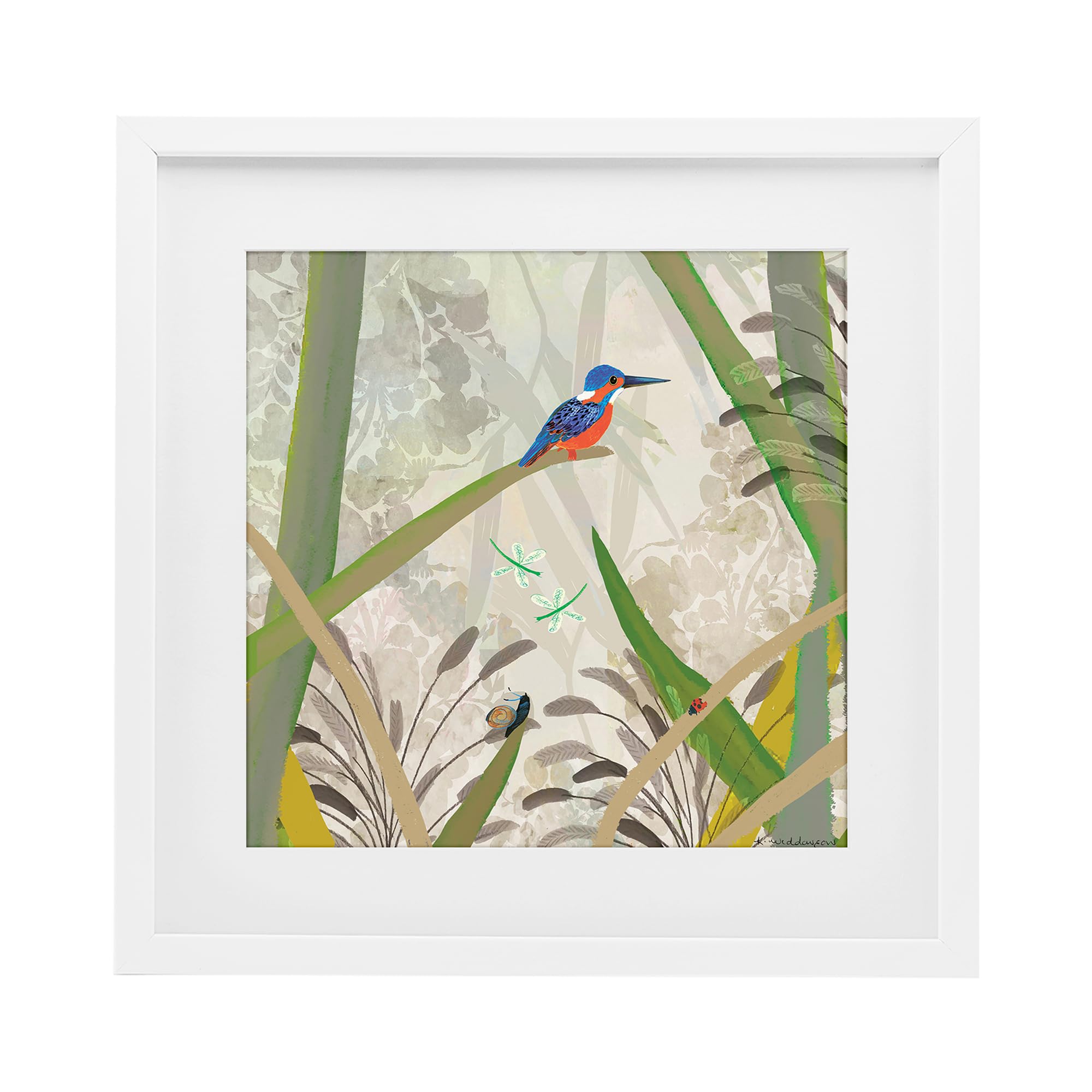 Stupell Industries Kingfisher Among Foliage Branches 'Kingfisher Among Branches', Framed Print Under Glass, White, 13 X 13 Inches, Easy To Hang And Sturdy, Made In Usa, By Kay Widdowson