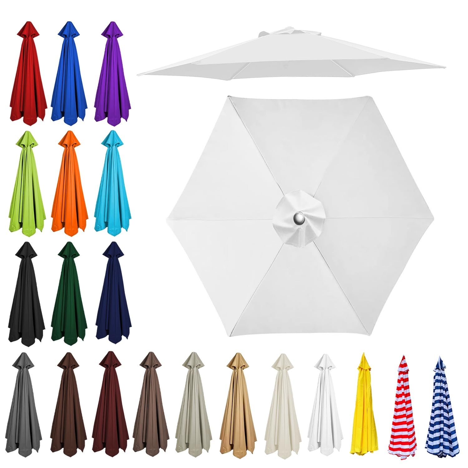 2m/2.30m/2.5m/2.7m/3.0m/3.5m Replacement Parasol Canopy, Garden Umbrella Replacement Top Cover, 6/8 Arms Umbrella Cloth Fabric for Sunshade, Water Resistant, Fits Various Frames(Pure white,6ribs:2.5m/