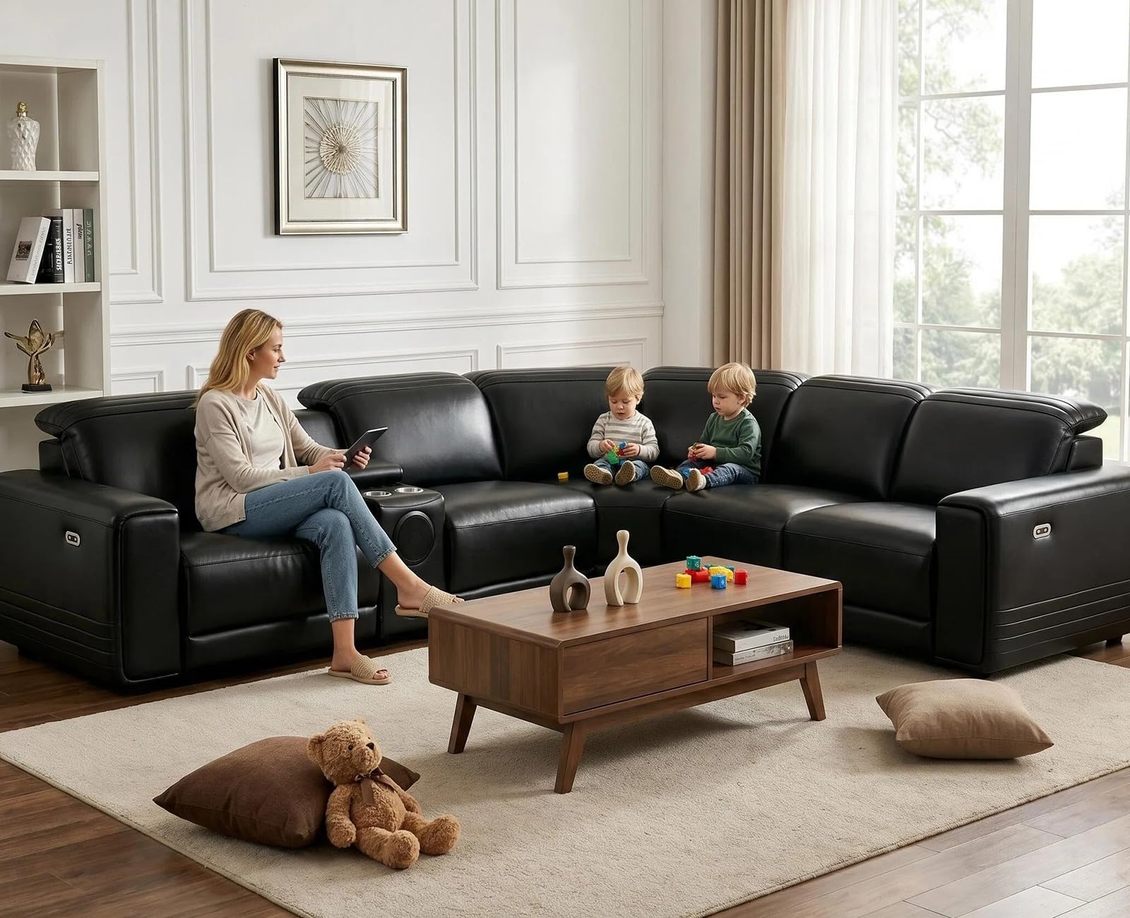 Leather Power Reclining Sectional Sofa with Bass Speakers for Living Room view 7