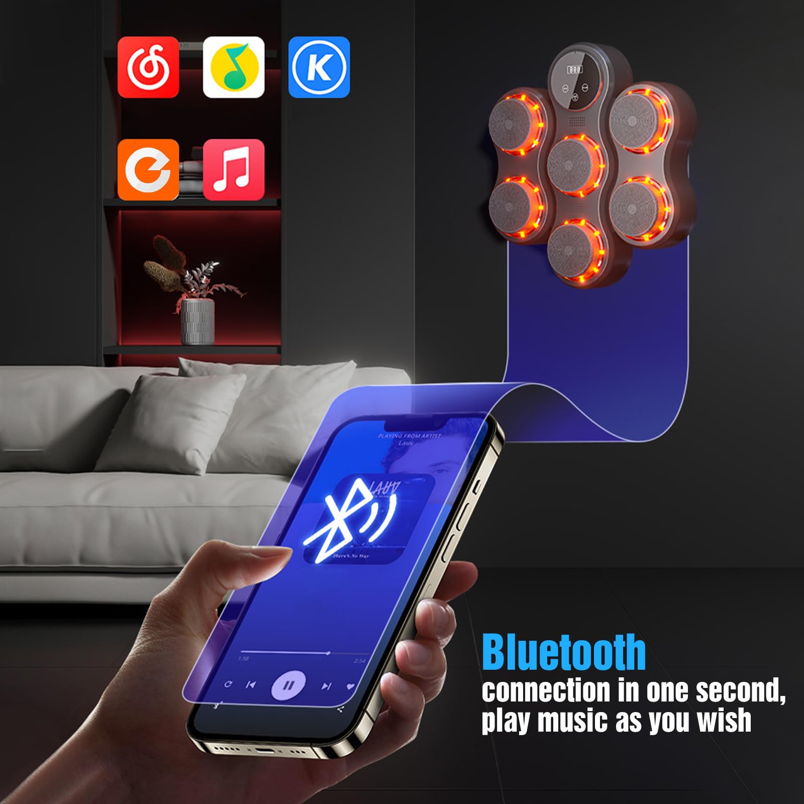 Macchina da boxe musicale con Bluetooth,per bambini e adulti | 9 Velocità,Attrezzature di Allenamento Boxe Intelligente, Parete Altezza di Installazione Regolabile,per Casa in Famiglia