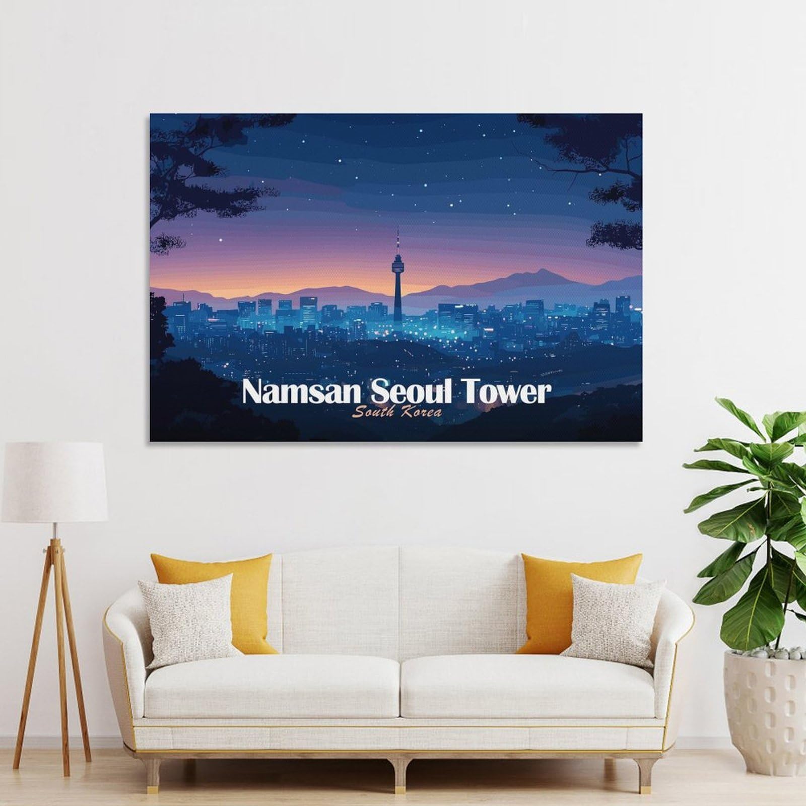 Junmoney Unframe-Style-12-1 Namsan Seoul Tower At Night Decorative Wall Artwork 24X36inch(60X90cm), For Corridors, Hallways Or Apartment Entries, Home Artwork For First Impressions