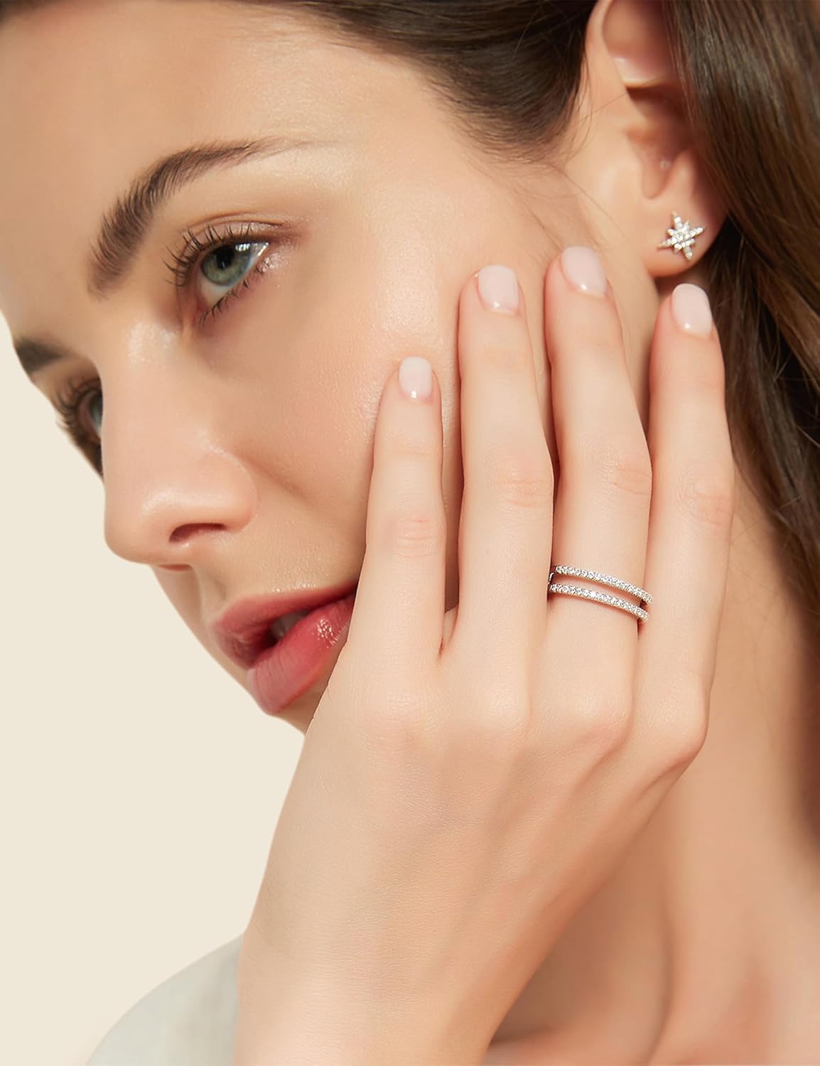 Mameloly Wedding Bands for Women Dainty CZ Cubic Zirconia Half Eternity Stackable Engagement Enhancer Guard Double Ring Size 4-12 - Image 6