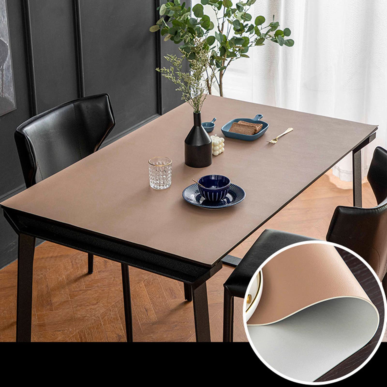 Tovaglia in PU Proteggere il piano del tavolo Impermeabile e antimacchia Facile da pulire Kaki+grigio Dimensioni 70x150cm