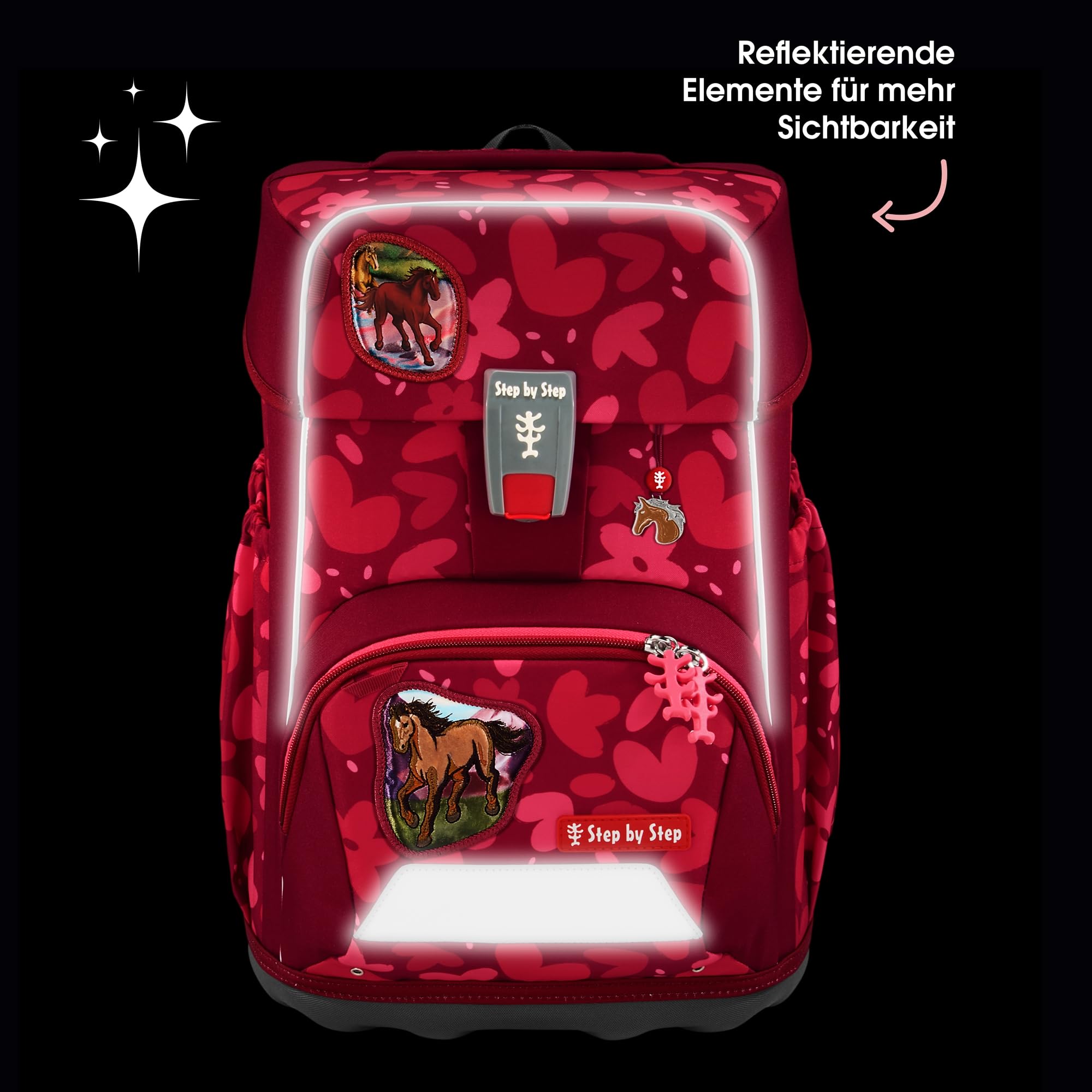Step by Step Giant - Juego de mochila escolar (5 piezas, color verde, ergonómico, con reflectores, altura regulable con cinturón de cadera y pecho, 23 L), color verde