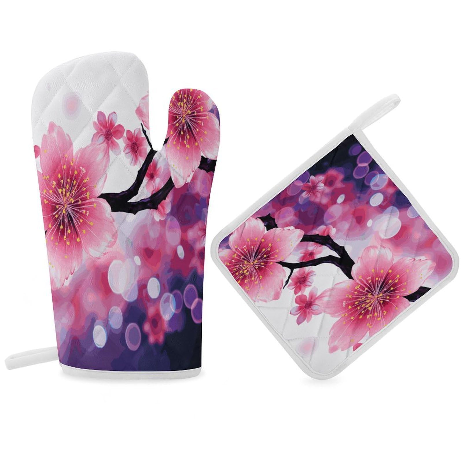 Fodpand Women's Style Flower2 Oven Mitts And Pot Holders Sets,Oven Gloves For Kitchen Oven Mitts And Potholders For Baking Cooking Grilling Apartment Essentials