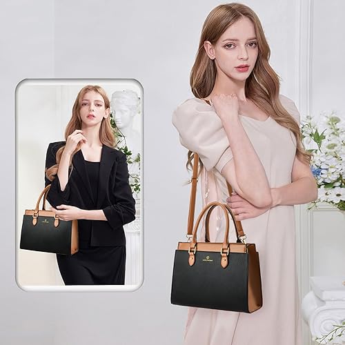 Miniatura 2 de KURGOOL Bolsos de mano para mujer, bolso de mano de cuero de moda de doble tono, bolso de mano de diseñador bolso de hombro bolso de mano con asa
