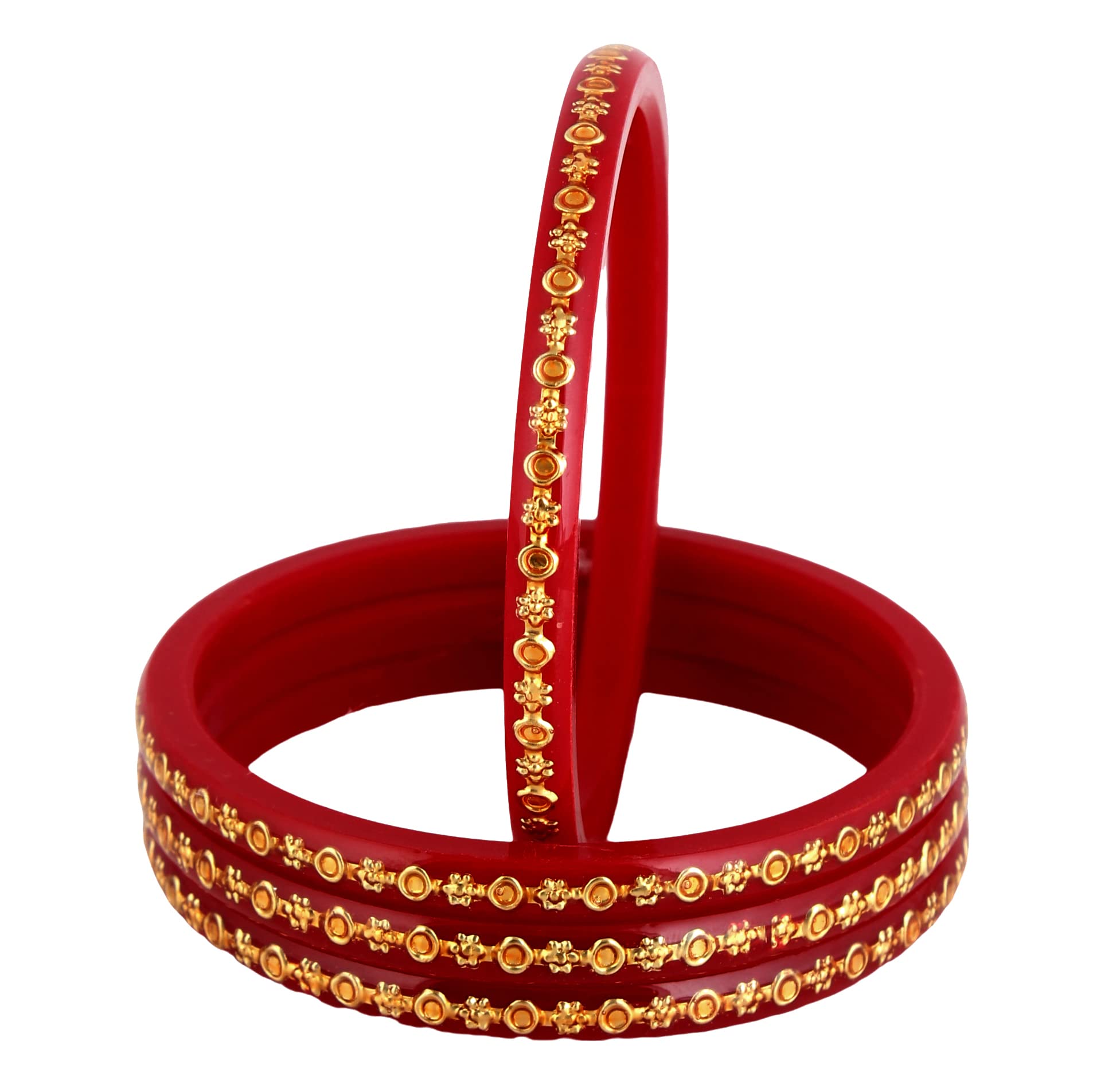LUCKY JEWELLERY Designer Pair of Sankha & Bengali Pola Reddish Maroon Color Traditional Ethinic Bangles Set (261-J1BG-1703-R4-24) (B0BF7WFN8W) Amazon Price History, Amazon Price Tracker