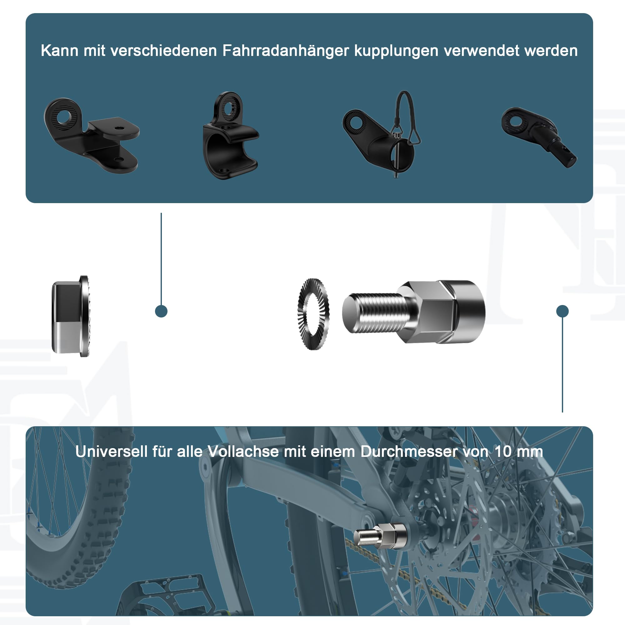 EMTB Adaptateur d'essieu universel pour remorque vélo