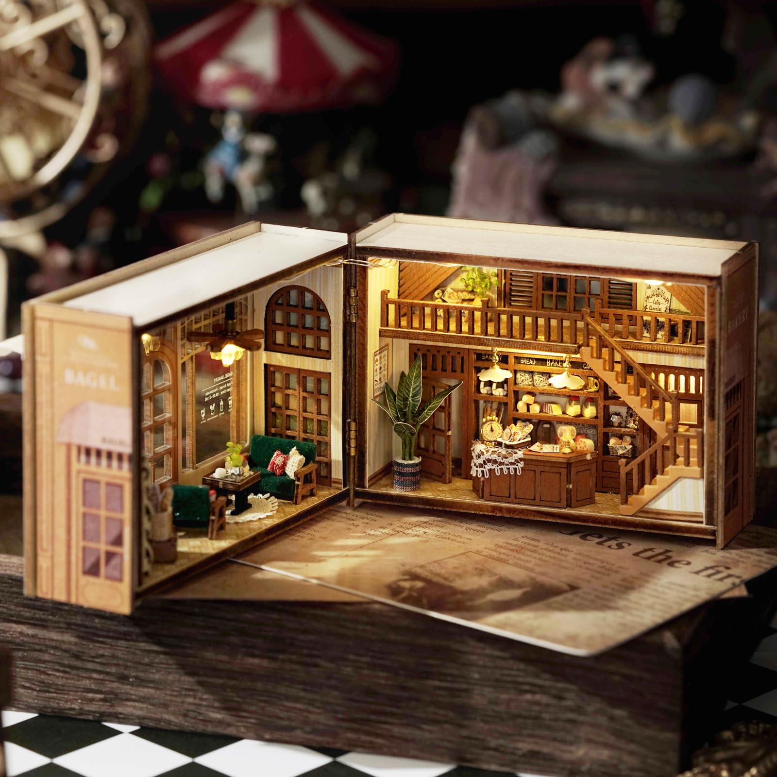 CUTEROOM Maison miniature - Maison de poupée DIY en bois - Mini kit de construction avec meubles et lumière LED - Cadeau d'anniversaire (Magic Store