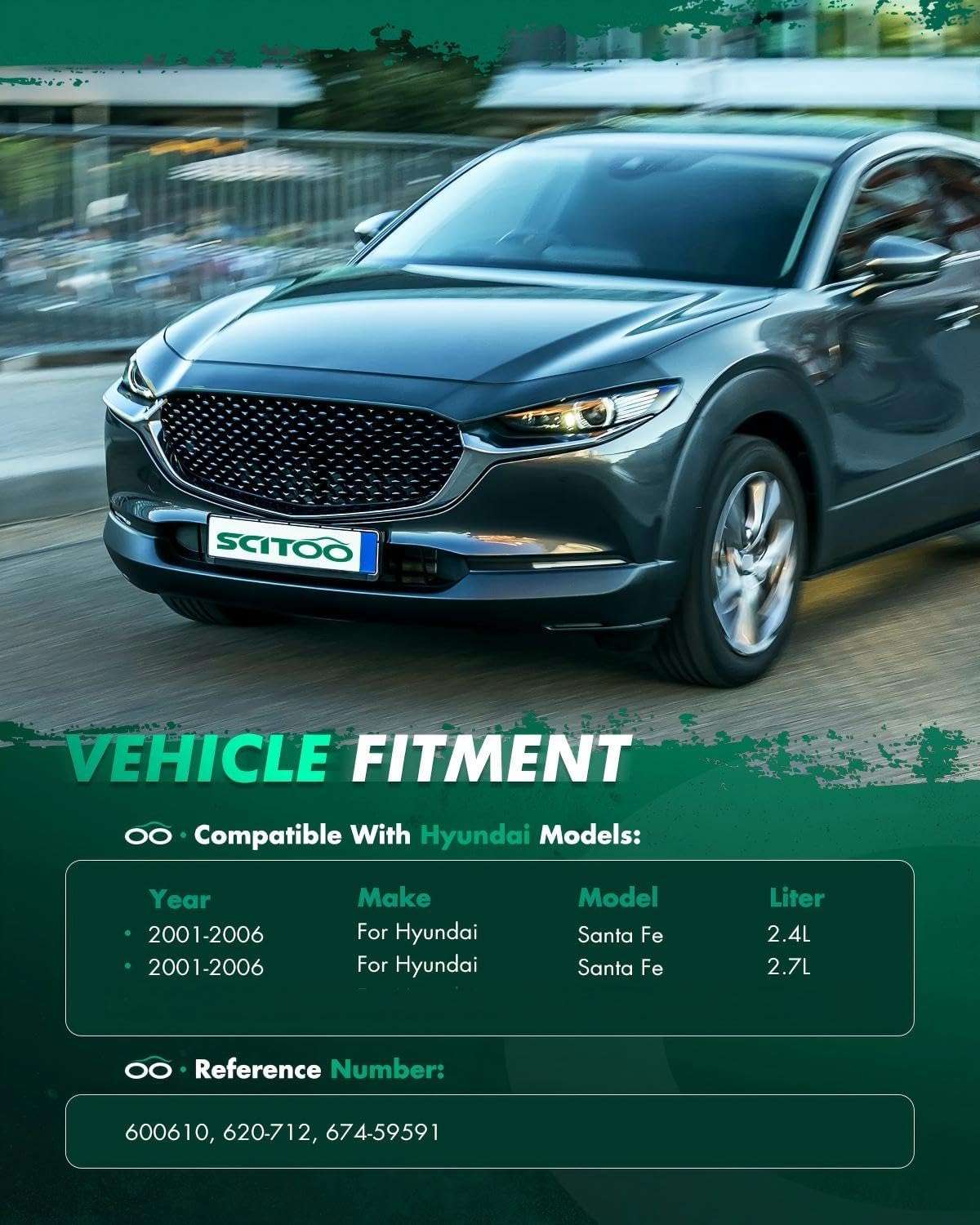 SCITOO Engine Radiator Cooling Fan Assembly Compatible with 2001-2006 for Hyundai for Santa Fe 2.4L 2001-2006 for Hyundai for Santa Fe 2.7L;Replace 600610