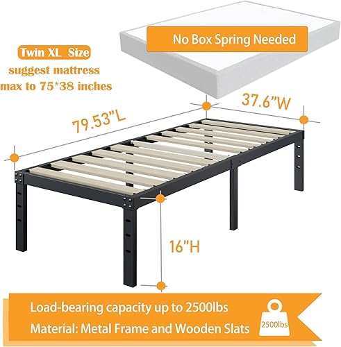 Miniatura 17 de ZIYOO Base de cama tamaño Queen de 18 pulgadas de alto, listones de madera de 3 pulgadas de ancho con soporte de 3500 libras para colchón de espuma,
