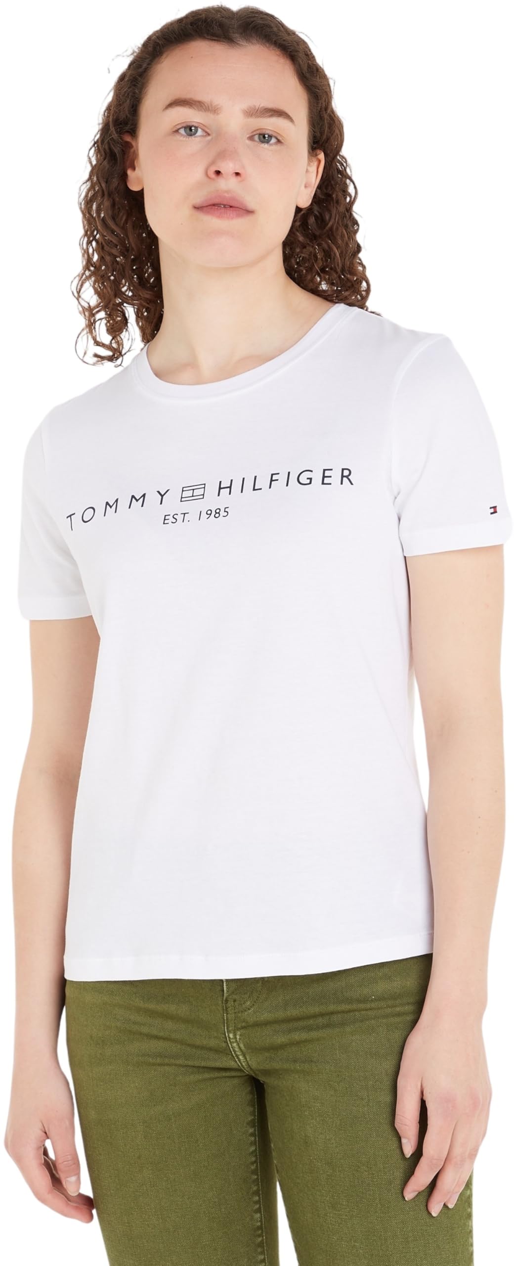 Tommy Hilfiger Women's White Corp Logo T-Shirt in Size 8, Sports Direct