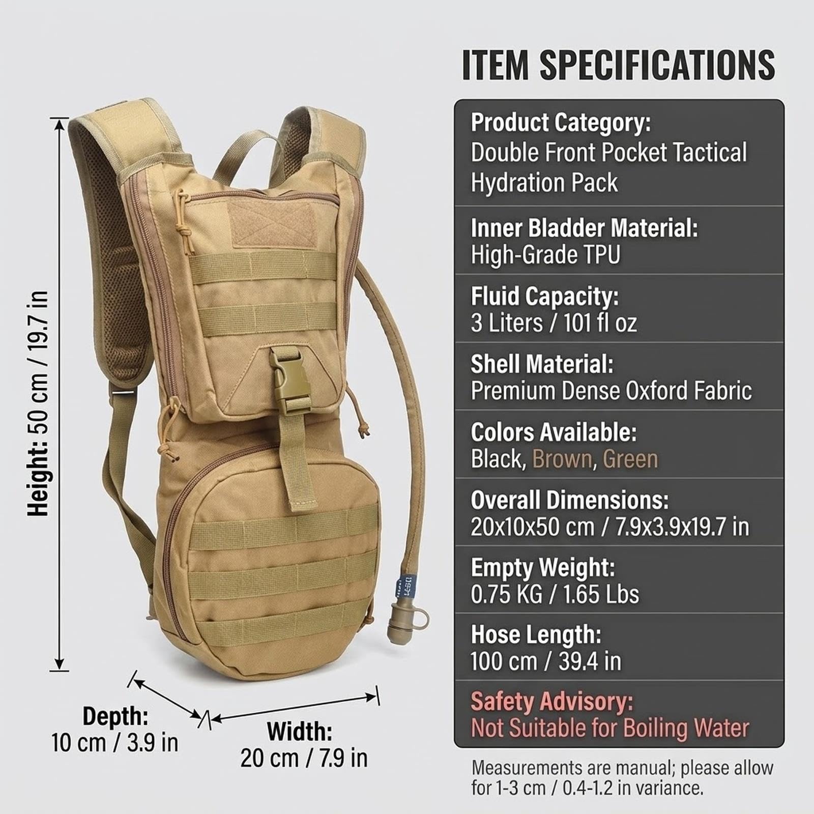 Zaino Idratazione Sacca Idrica 3L Doppia Tasca Ciclismo Corsa Trekking 750g
