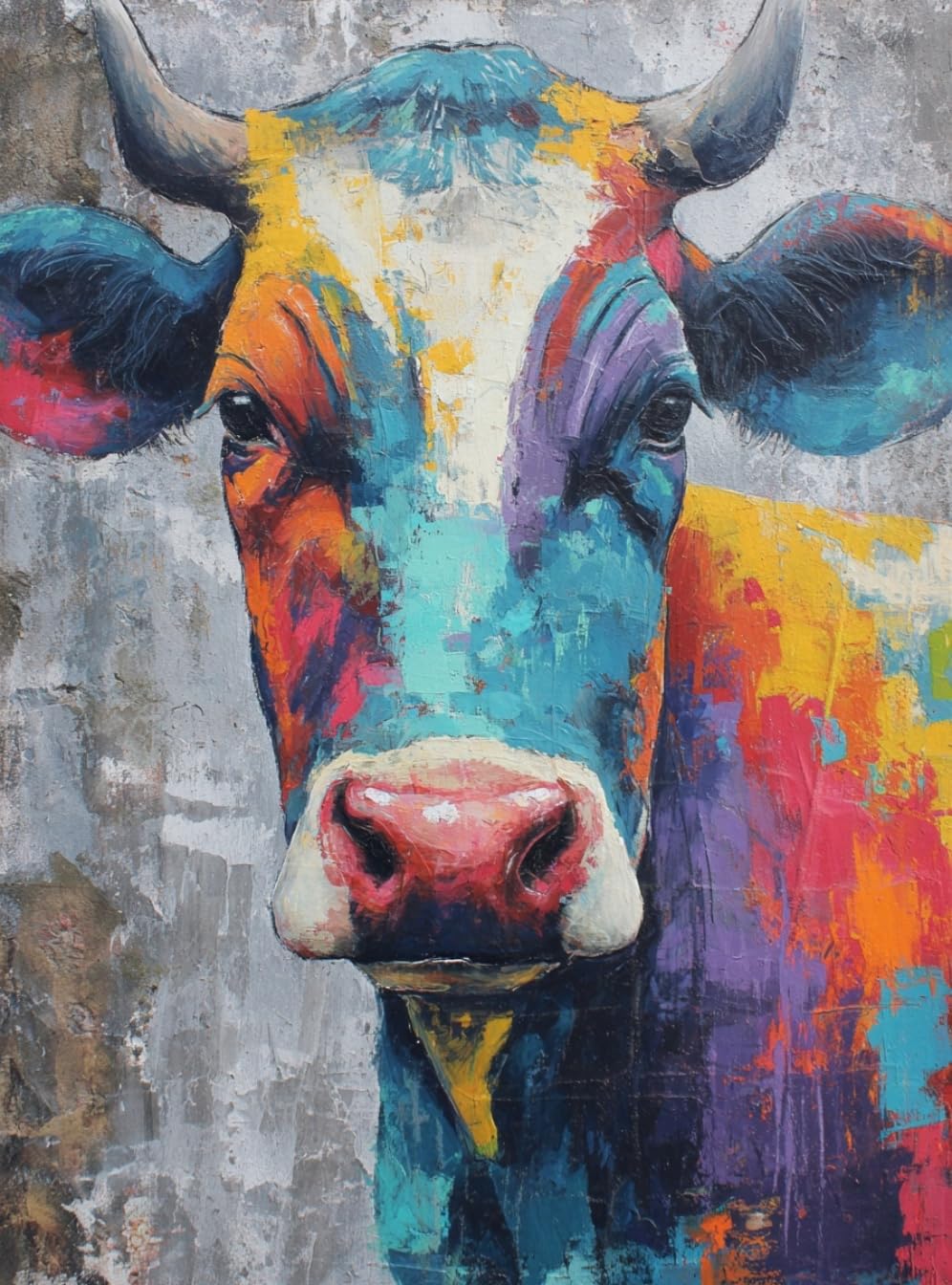 WANGWANGMIAO Paint by Numbers for Adults -Colorful Cows-Painting by Numbers for Kids,Oil Number Painting Kits for Home Wall Decor，20x16inch，with Frame