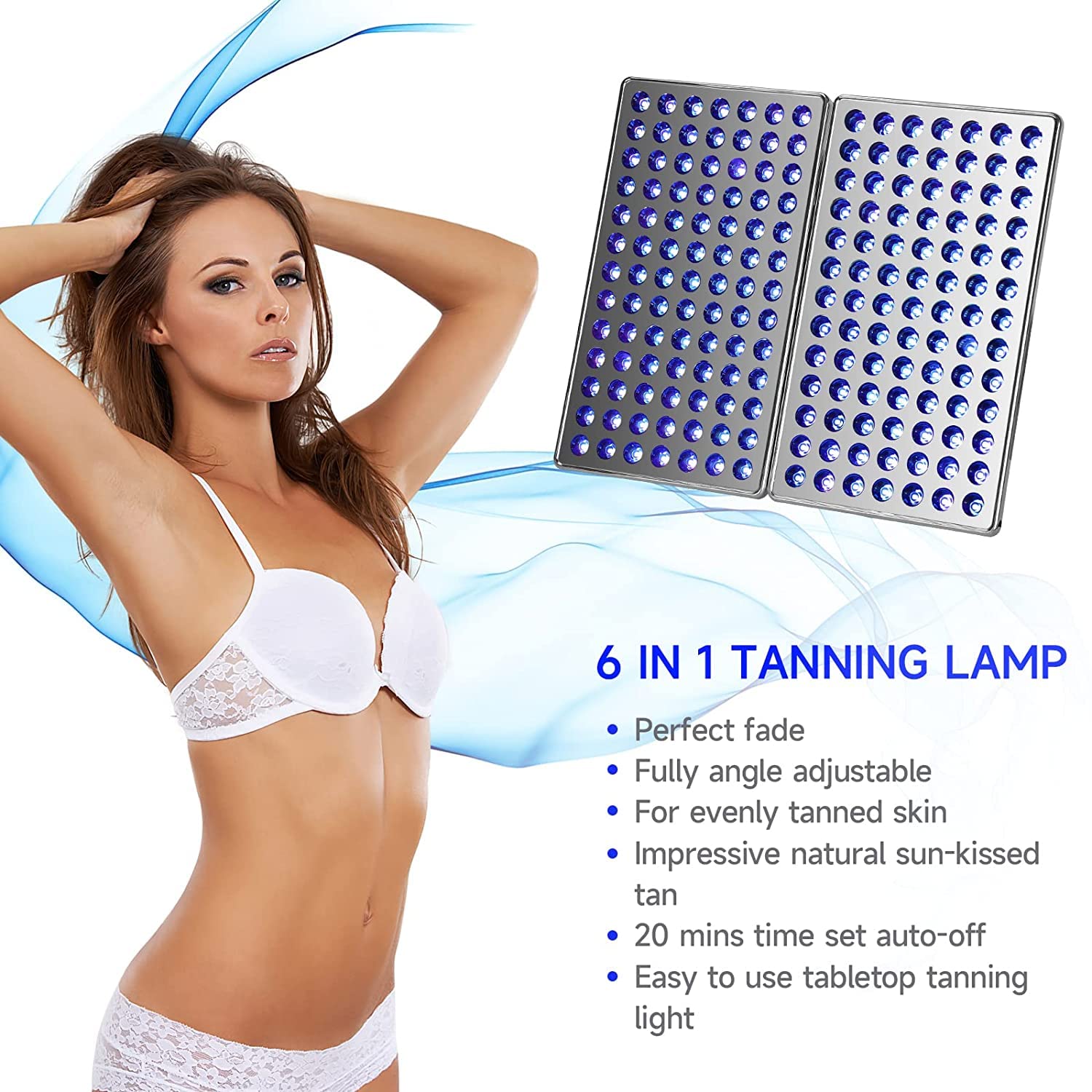 Lampe de Bronzage Pour La Maison, Pliable Solarium de Bronzage Facial avec 182 LED, Lampe de Bronzage pour Visage et Corps, 24W Solariums Lampes avec Protection des Yeux et Support, Chronométré