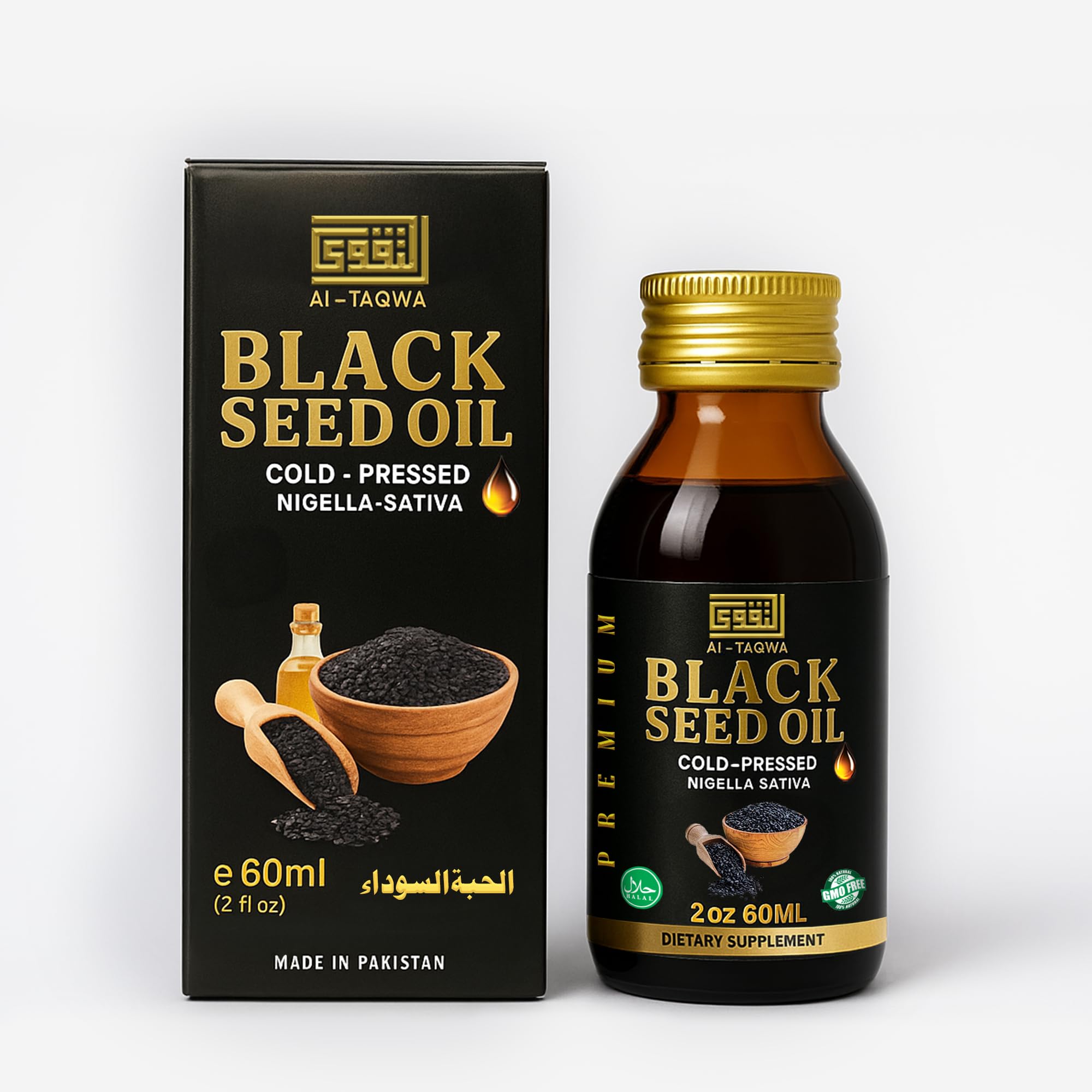 AL-TAQWA Óleo de Cominho-Preto Orgânico Prensado a Frio, Nigella sativa, 60 mL