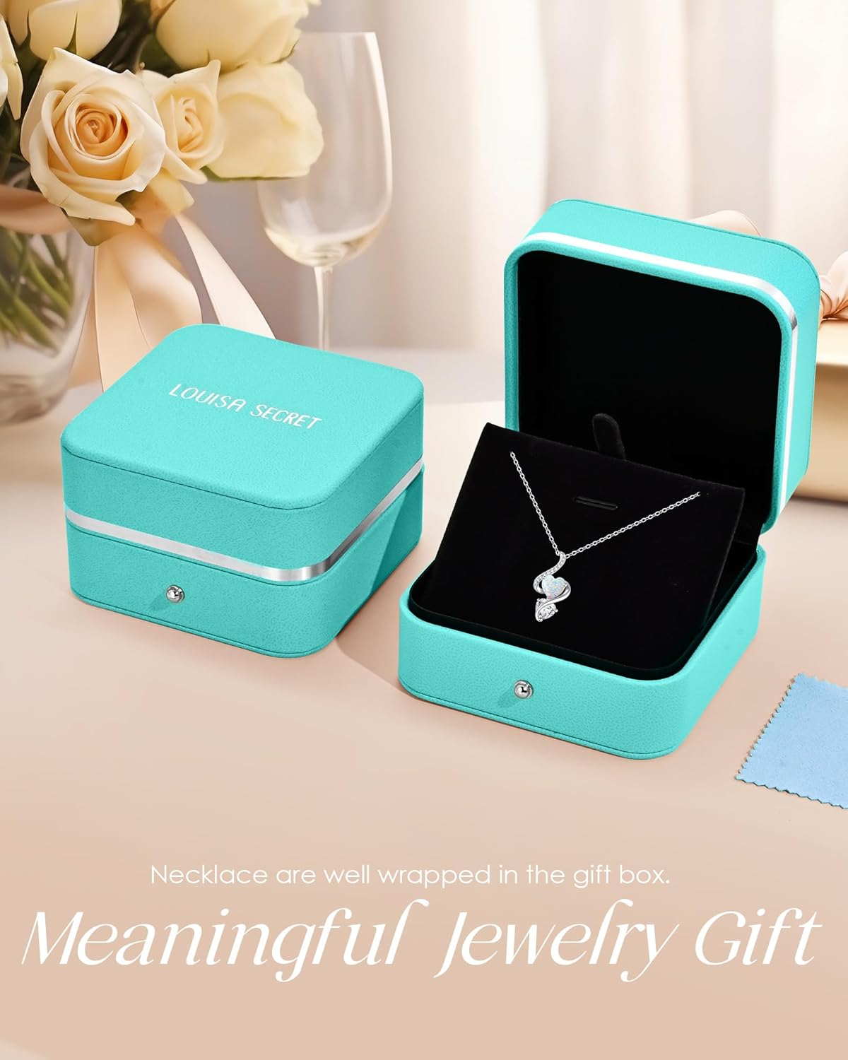 LOUISA SECRET 925 Sterling Silver Opal Birthstone Necklace, Unique Tiny Double Heart Pendant Jewelry, Engraved with "S925 I Love You" Best Birthday Gift for Women Wife Girlfriend Mom Her, Christmas Day Valentine's Day Anniversary Mother's Day - Image 6