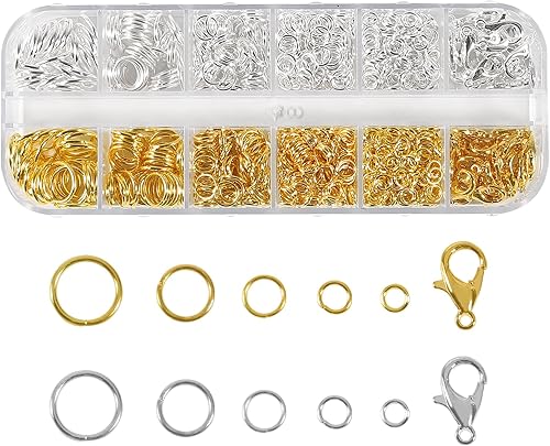 Kit de anillos de salto para hacer joyas, 1200 piezas de anillos de salto abiertos, kit de reparación de joyas para collares, pulseras, cierres de