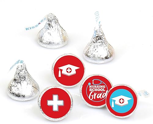 Big Dot of Happiness Adhesivo redondo para graduación de enfermera, graduación de enfermería, graduación de enfermería, etiquetas para dulces de