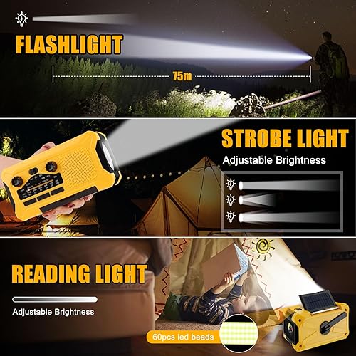 Vista 4 de 10000mAh Emergency Hand Crank Radio with LED Flashlight Yellow Verde
