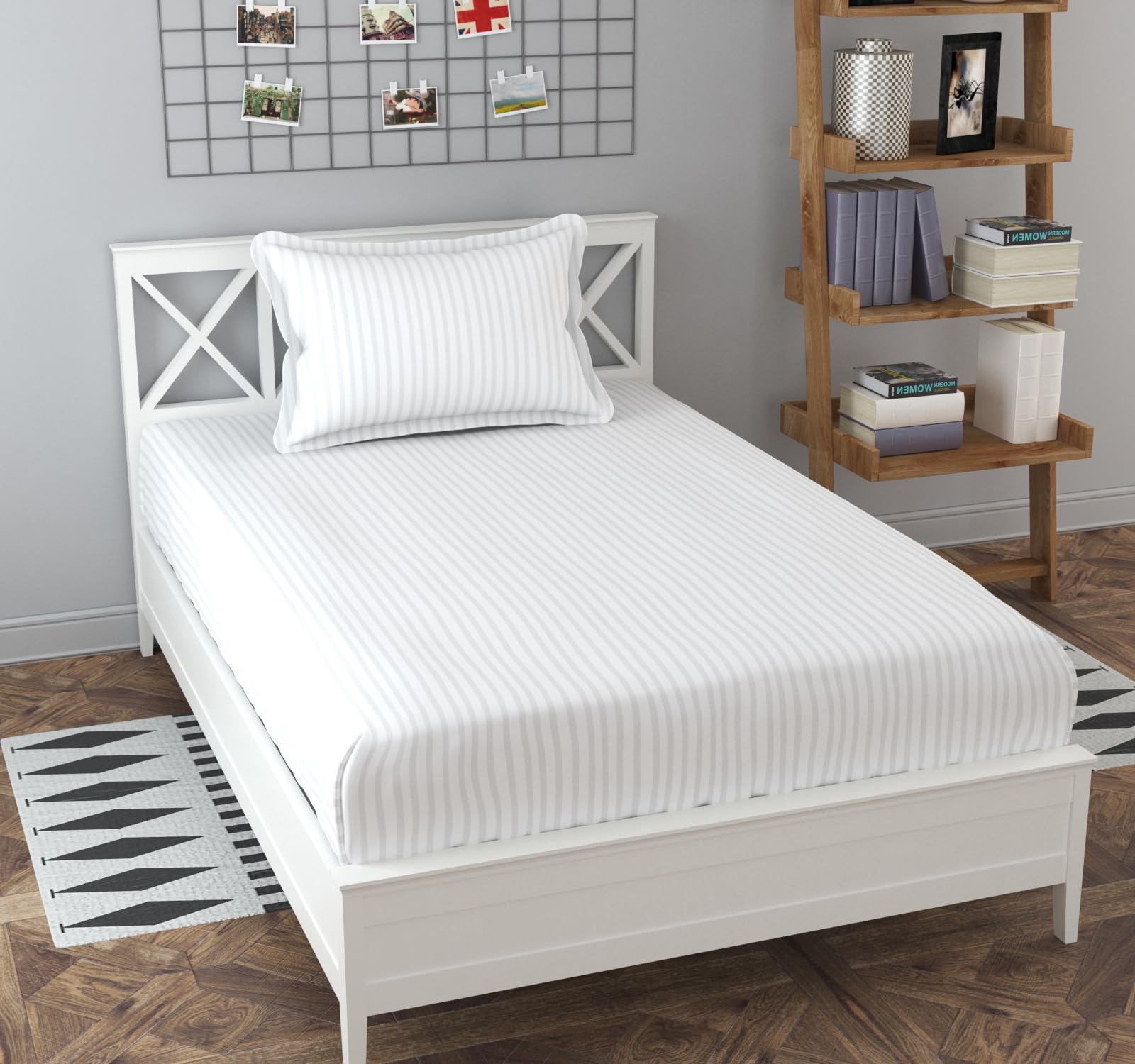 Olive Striped Cotton Bedsheet - Single Bed -23
