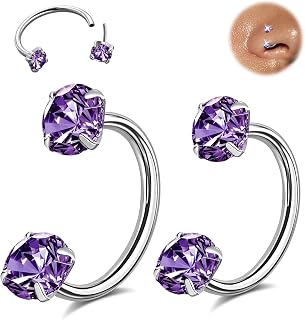 ONESING 18G/20G Horseshoe Nose Rings for Women Stianless Steel Double Gem Nose Rings Hoops Push in Cartilage Helix Tragus Horse shoe Nose Jewelry Hypoallergenic Threadless Nostril Piercing Jewelry for Women Men Silver/Gold/Black inner 7mm/8mm