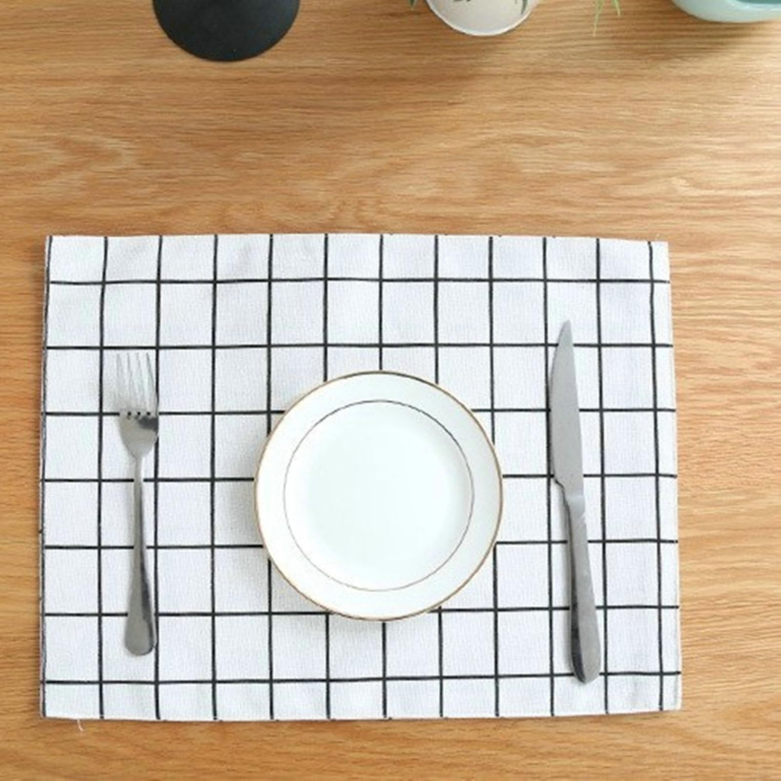 Tischset Abwaschbar 6er Set, Platzset Weiß 30x40CM rutschfest Gitter Platzdeckchen Rechteckig