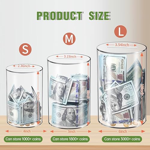 Miniatura 2 de Alcancía transparente para adultos y niños que debe romperse para abrir caja de dinero acrílica sin penable de 10 x 6 pulgadas para ahorrar dinero