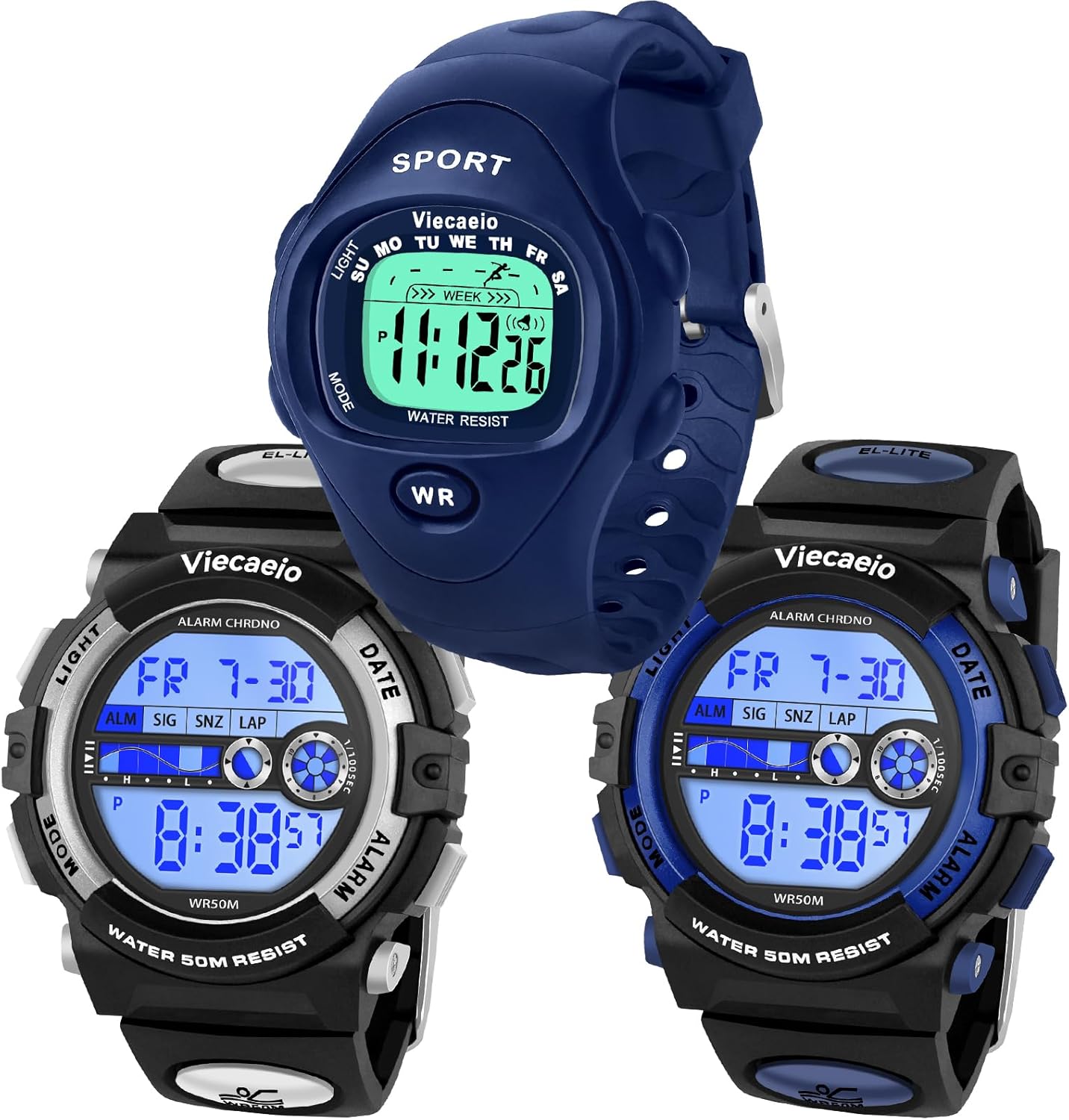 Kids Shock and Water Resistant Sports Watch 3 Piece Gift Set for Boys and Girls