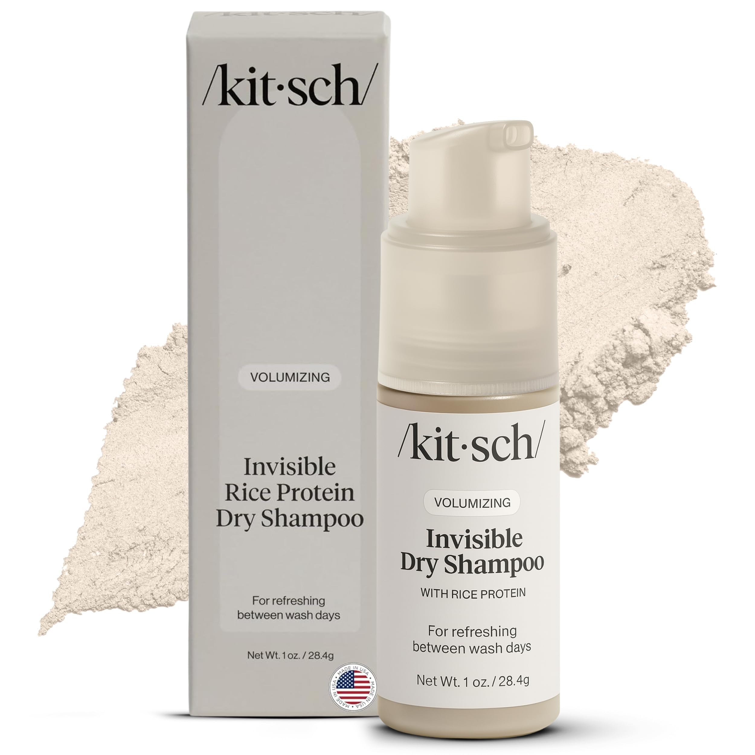 Kitsch Volumizing Rice Protein Dry Shampoo Powder - Dry Shampoo for Women & Men, No White Cast, Absorbs Oil, Non-Greasy, Light-to-medium Hair Colors, Travel Size | Ideal Gifts for Women- Invisible 1oz