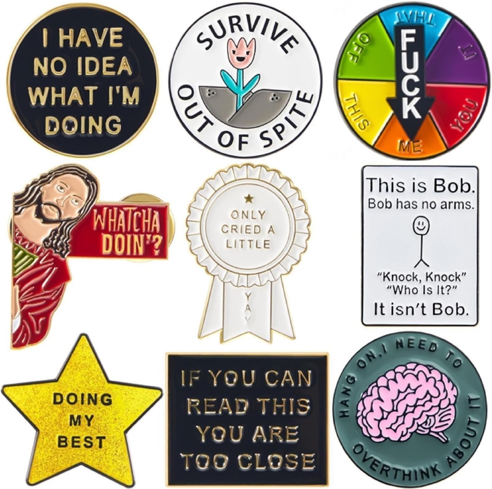 9 Pcs Funny Enamel Pins Set Lucky Wheel Badge I Saw That Badge on Backpack Design Novel Brooch Cute Cool Fun Button Lapel Metal Brooch for Men Women Adults Gifts Fabric Hat Accessories