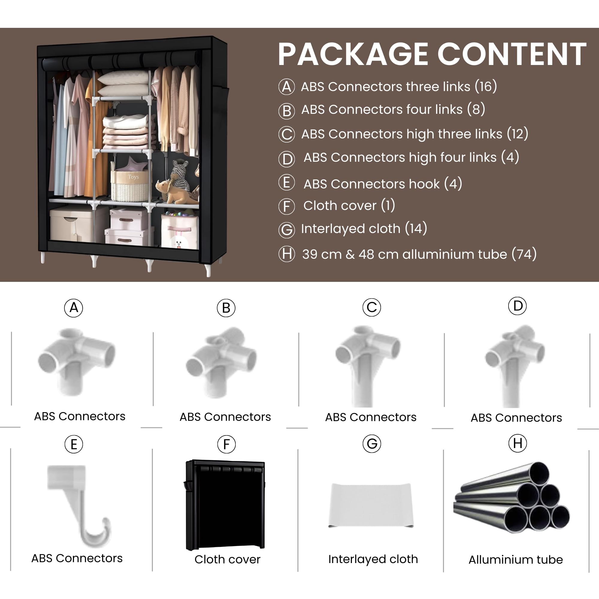 MAGIC SELECT Armario portátil, plegable con cremallera, impermeable, organizador de almacenamiento para el hogar, dormitorio, sala de estar y garaje (150x170x45cm)
