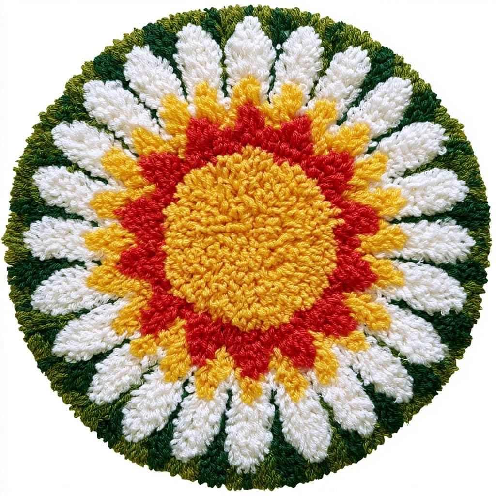 AMBATTERY Round Shape Latch Hook Kits Rug,Daisy Flowers