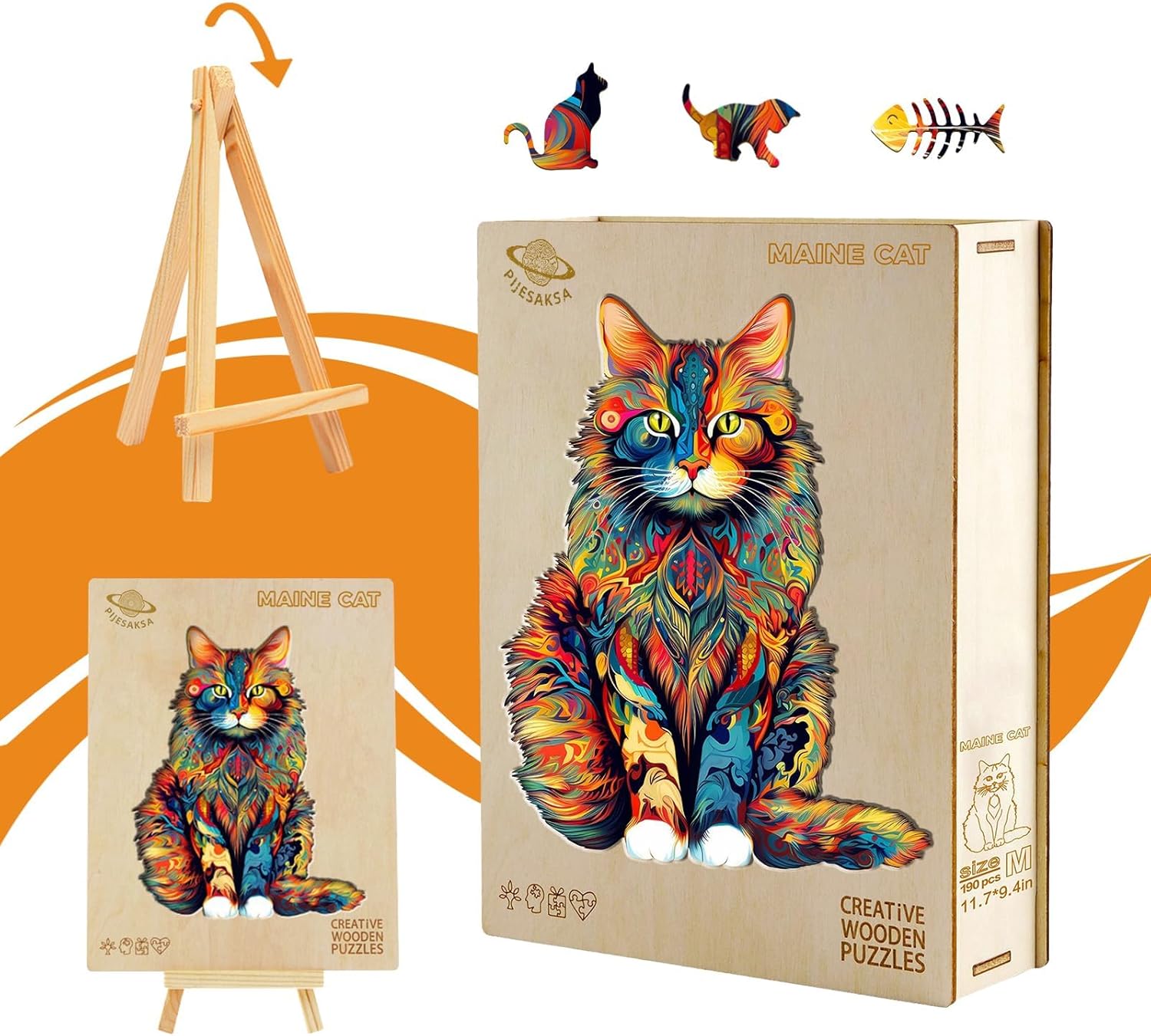 Wooden Puzzles for Adults - Advanced Maine Cat Wooden Puzzle Unique Shape Puzzels Wood Jigsaw Puzzle for Adults, Wood Puzzles Adult, Cat Gifts for Cats Lovers, Family Game 11.7 x 9.4in 190pcs - Image 7