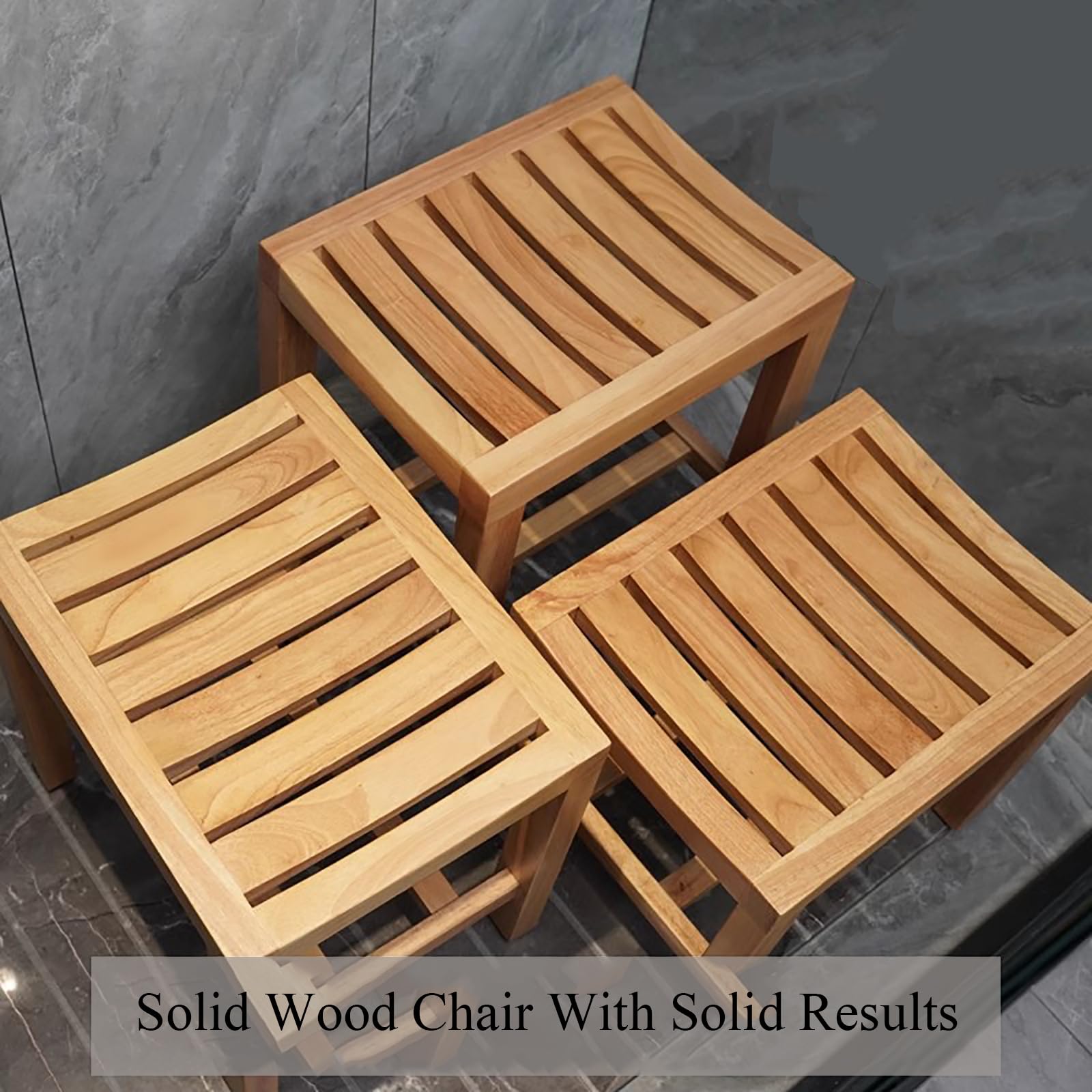 Taburete de ducha de madera maciza, silla de patio sin respaldo con estante para uso en interiores y exteriores, muebles de jardín (16.5 x 12.9 x 13.8 pulgadas, beige)