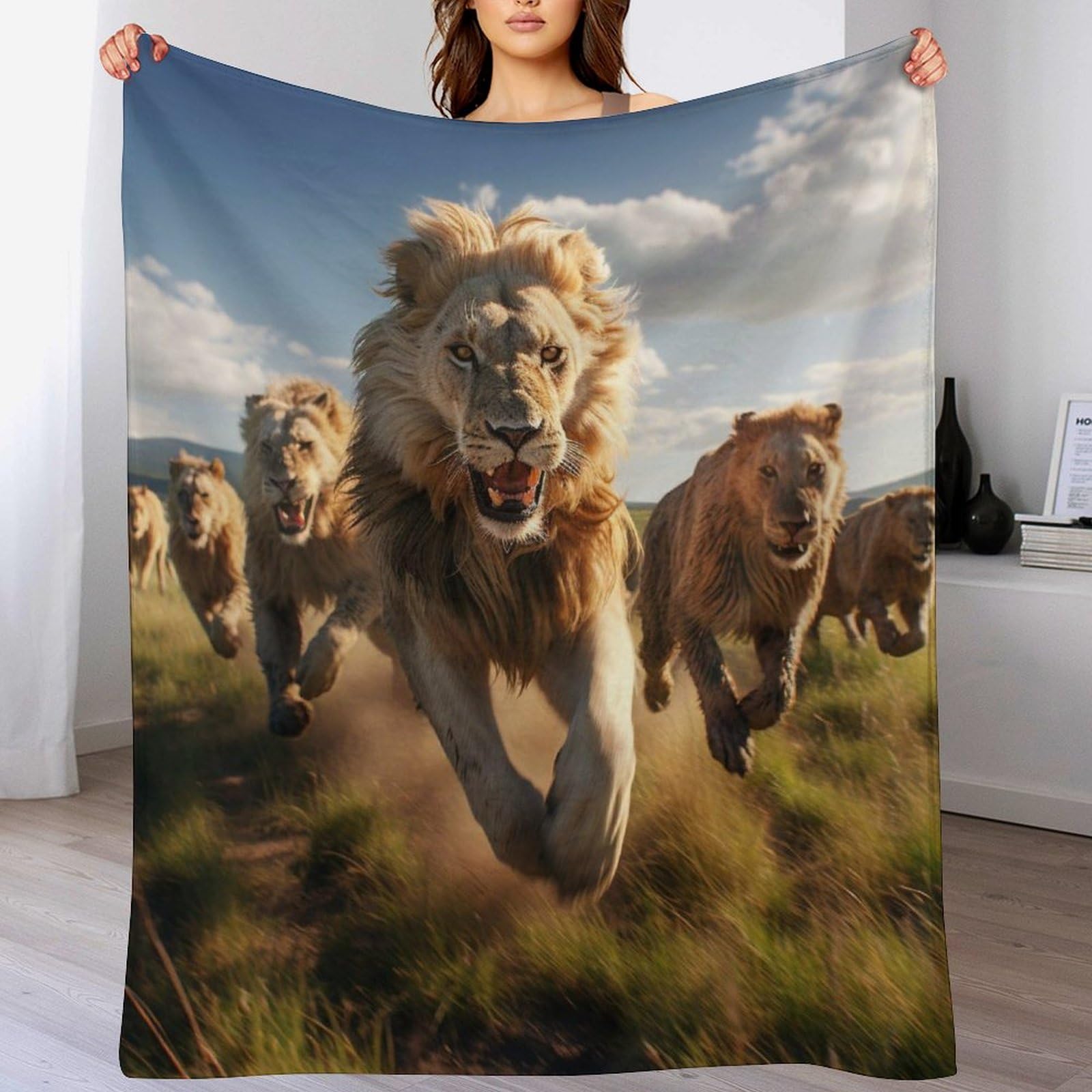 Couverture polaire lion plaid en flanelle lit douce et confortable