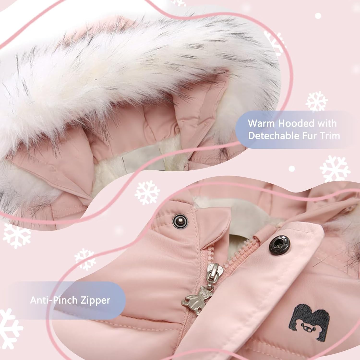 BYFRI Baby Boys Girls Snowsuit with Gloves Toddler Winter Hooded Footie Infant Warm Jumpsuit Outerwer Thick Newborn Coat - Image 4