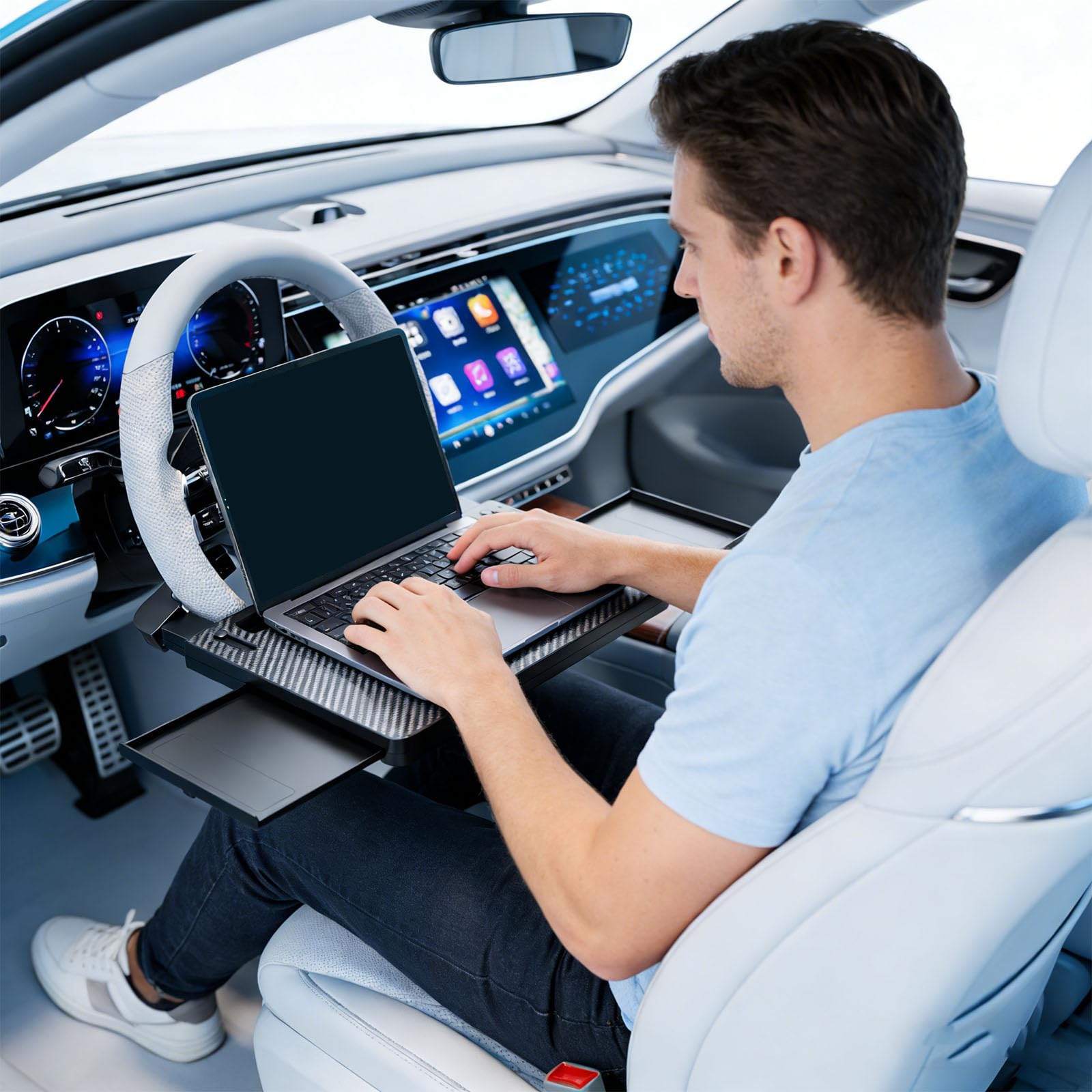 Piattaforma con volante automatico in ABS permanente che offre un ' ampia area estesa da 26 pollici per la scrivania del camionista per l ' utilizzo del computer