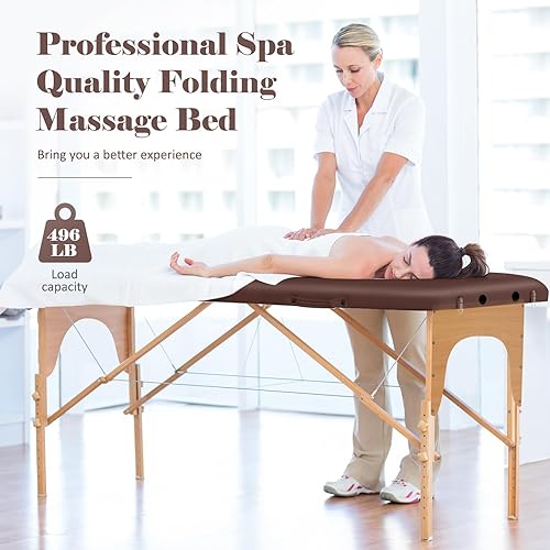 Miniatura 8 de CHRUN Mesa de masaje portátil amplia cama de masaje de 84 pulgadas, cama de spa de 2 pliegues, 9 alturas, funda de transporte ajustable, cama de