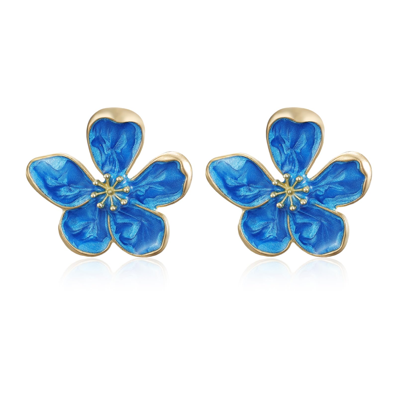 Flongo Große Blumen Ohrringe für Damen: Grün Statement Blüten Ohrstecker 3D - Moderne Flower Earrings Floral - Leichte Metall Ohrschmuck - Fashion Schmuck für Frauen - Blumenohrringe 29mm