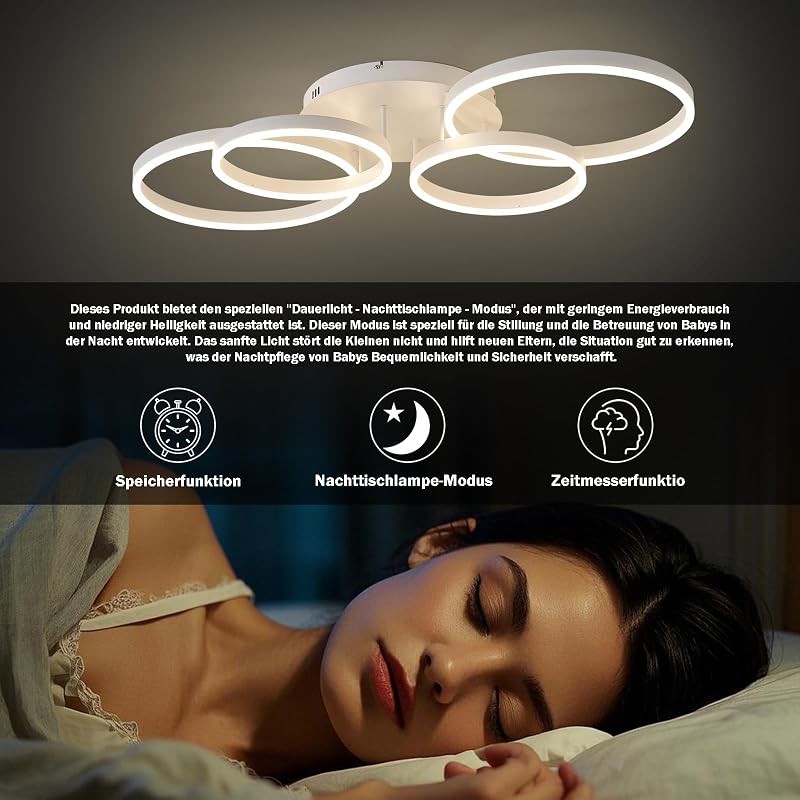 Tetipa plafonieră LED reglabilă cu schimbare de culoare, 40-60 W, 100 cm, cu telecomandă și aplicație, modernă, albă, pentru sufragerie și dormitor