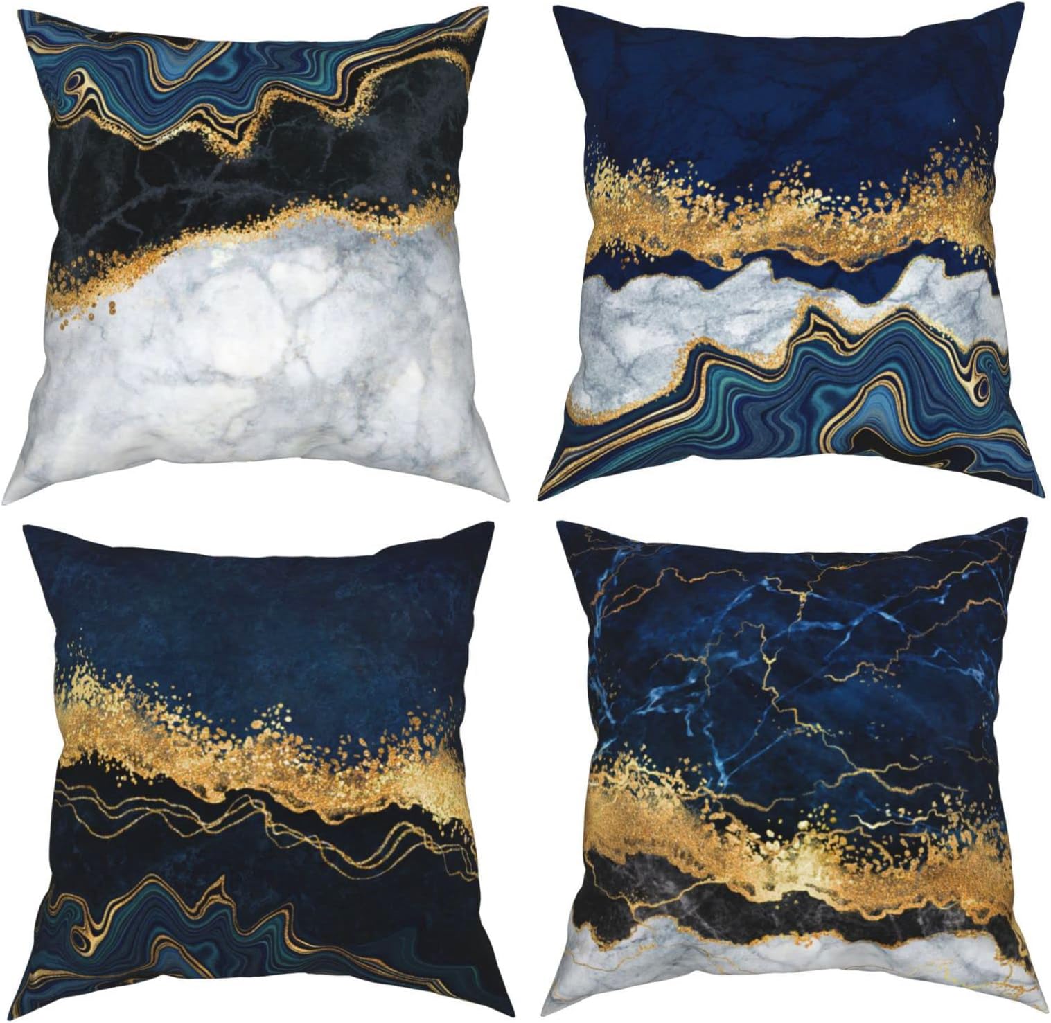 Amazon.com: OUz Grey Marble Texture Navy Blue and Gold Soft Velvet ...