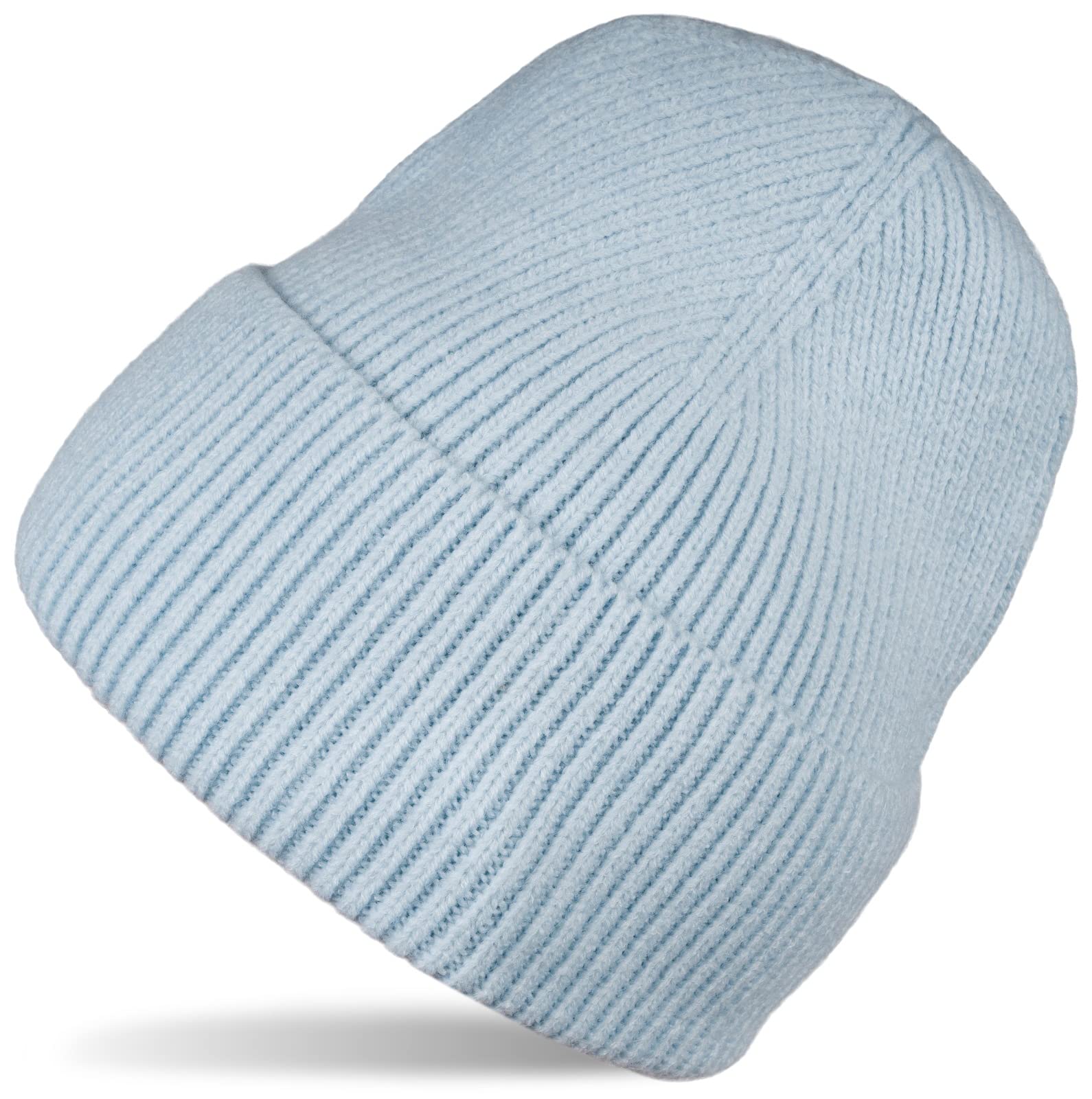 styleBREAKER Unisex Knitted hat with Ribbed Pattern and Wide Brim | Double-Knitted Beanie Winter hat | Warm fine-Knit Cap for Women and Men in Many Colors, Light Blue