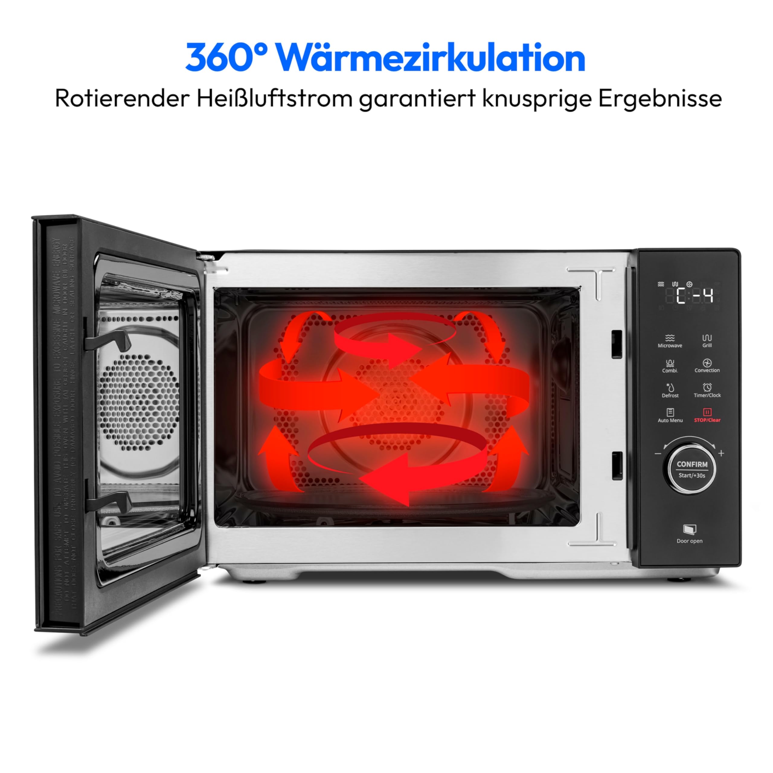 MEDION Mikrowelle mit Grill und Heißluft (23 Liter, 900 Watt, 1000 Watt Grill, 1680 Watt Heißluftfunktion, 11 Automatik-Programme, 5 Leistungsstufen, Auftaufunktion, Edelstahl, MD12031) [MODELL 2025]